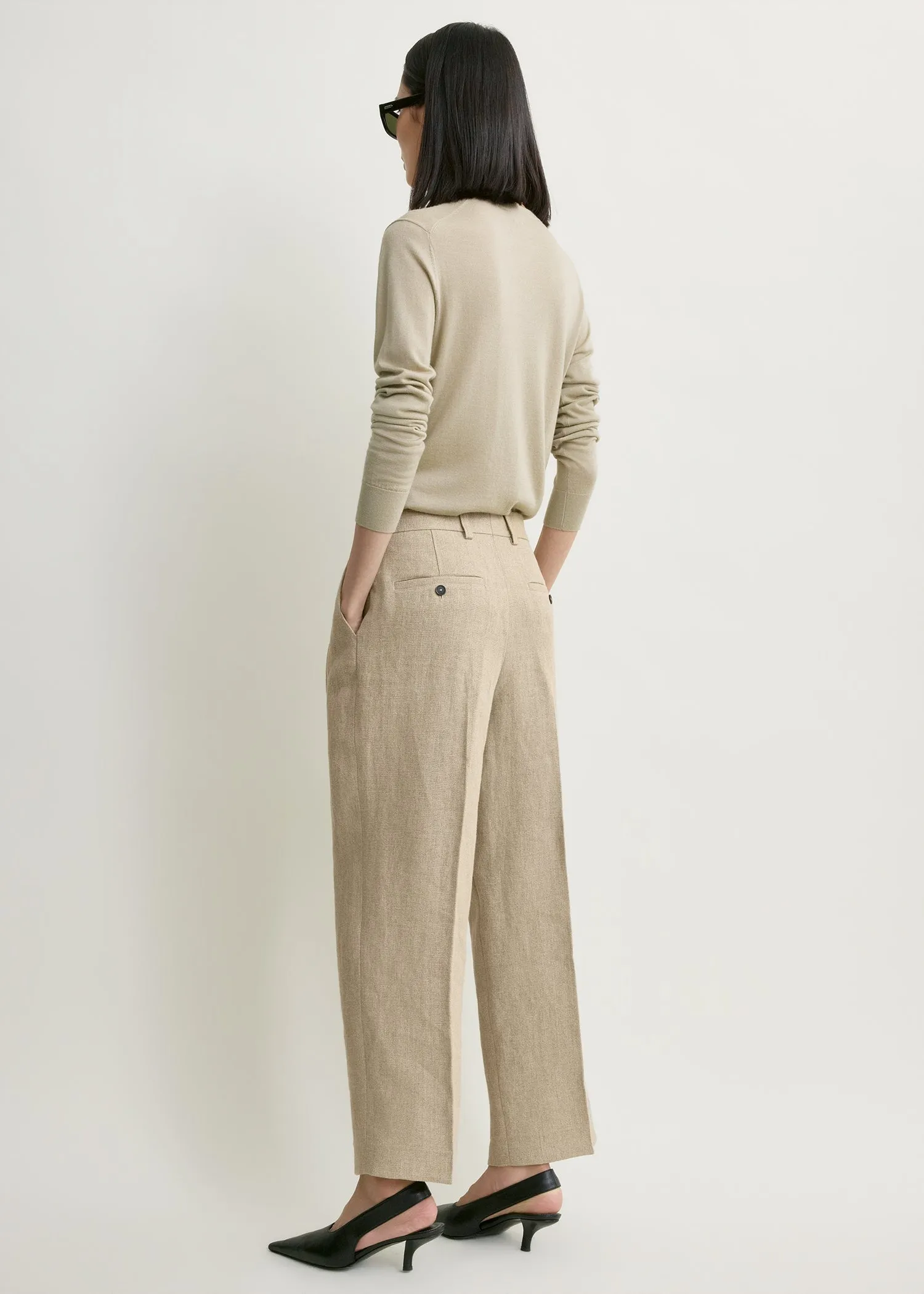 Double-pleat cropped linen trousers beige sold by Toteme product image thumbnail 3