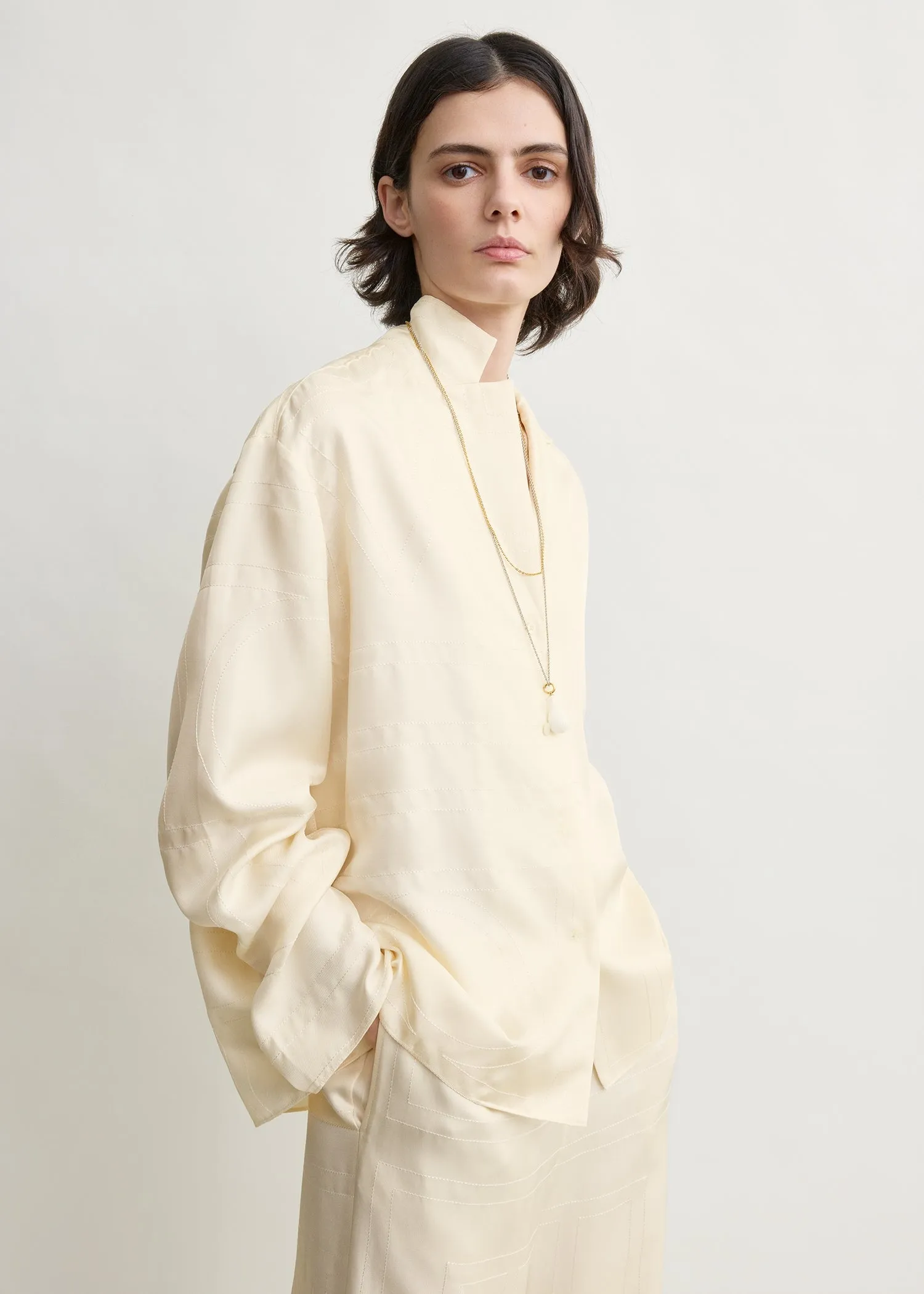 Monogram silk pj top cream sold by Toteme product image thumbnail 4