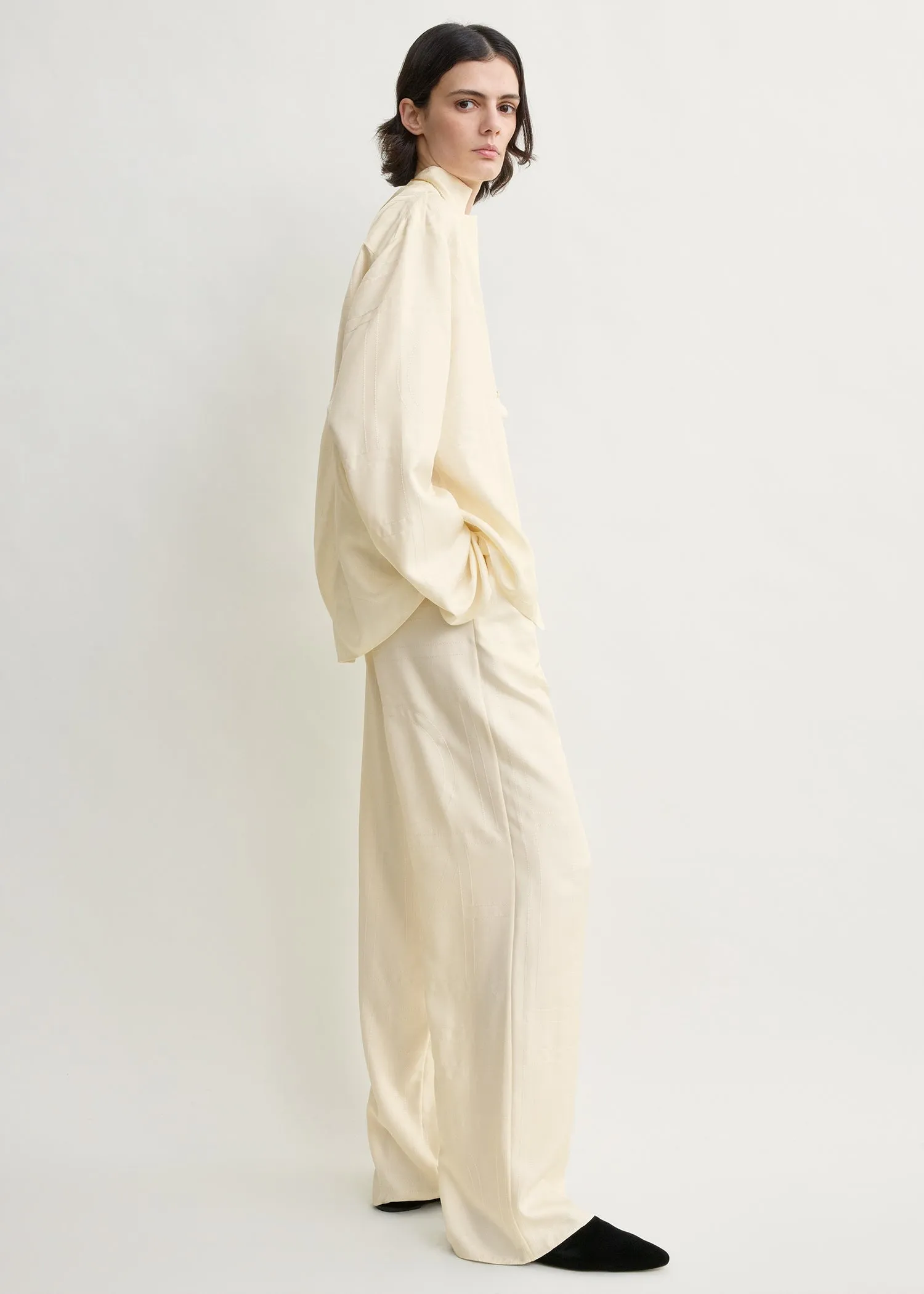 Monogram silk pj top cream sold by Toteme product image thumbnail 2