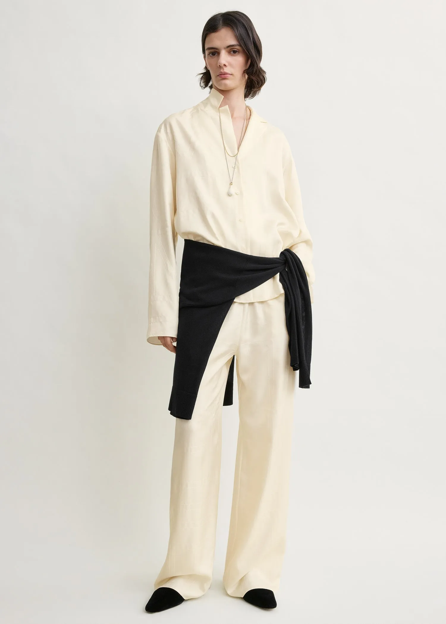 Monogram silk pj top cream sold by Toteme