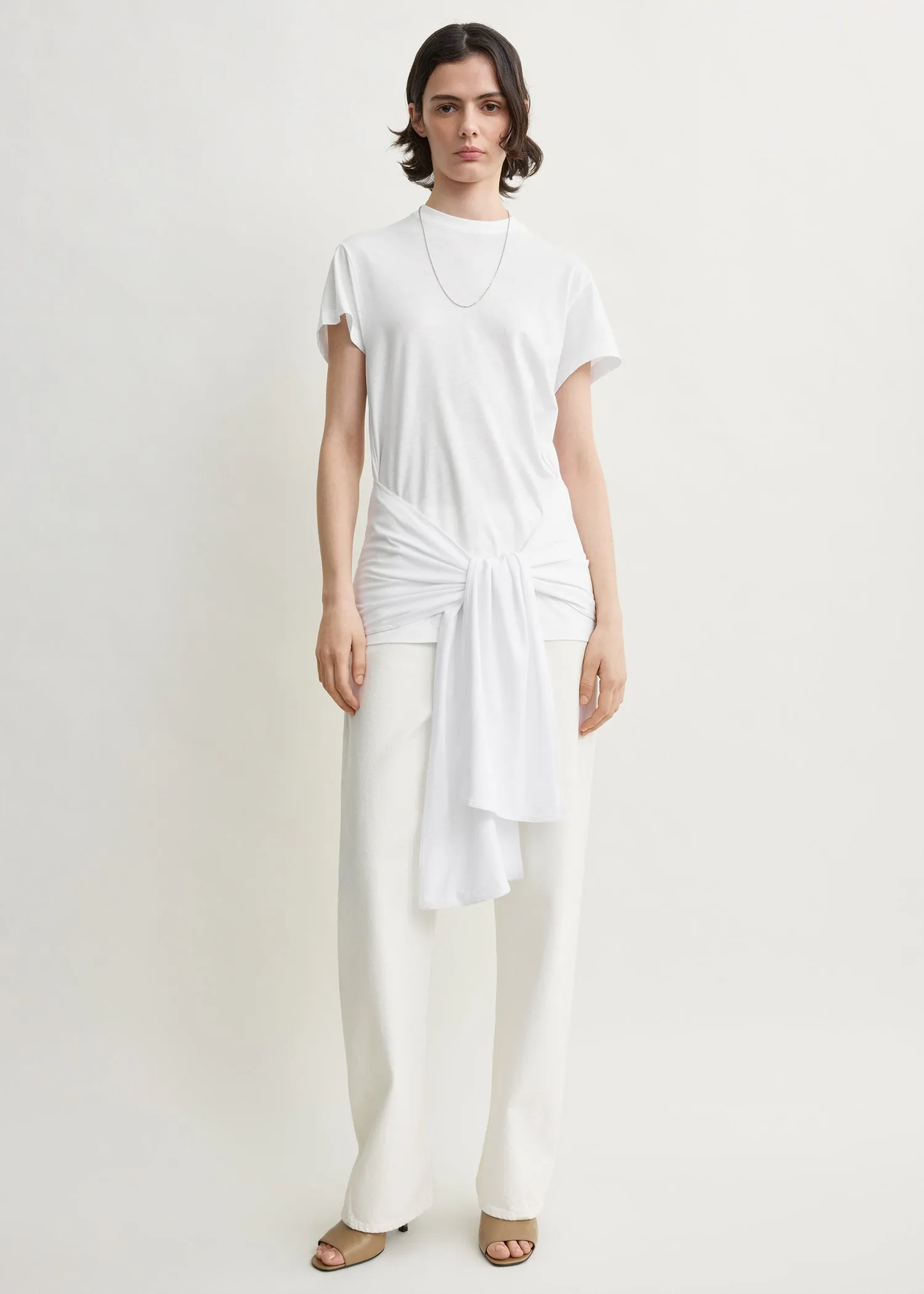 Tie-waist jersey top white sold by Toteme