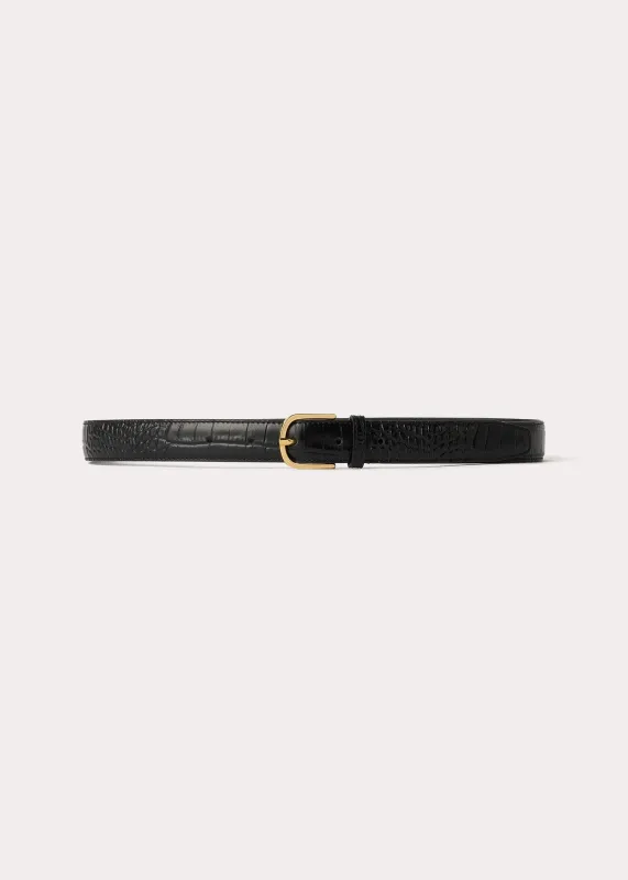 Slim croco-embossed trouser belt black made by Toteme