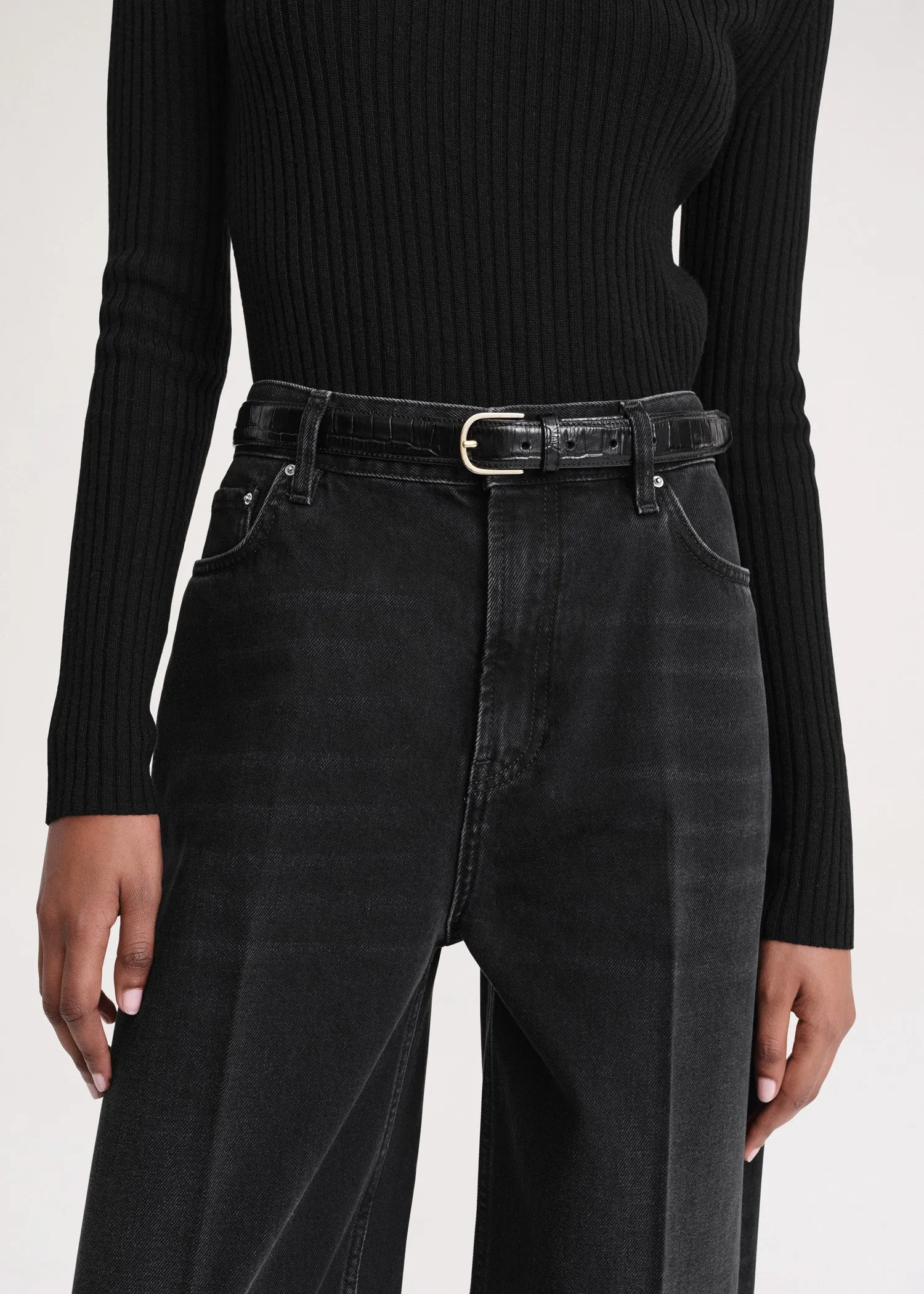 Slim croco-embossed trouser belt black sold by Toteme product image thumbnail 2