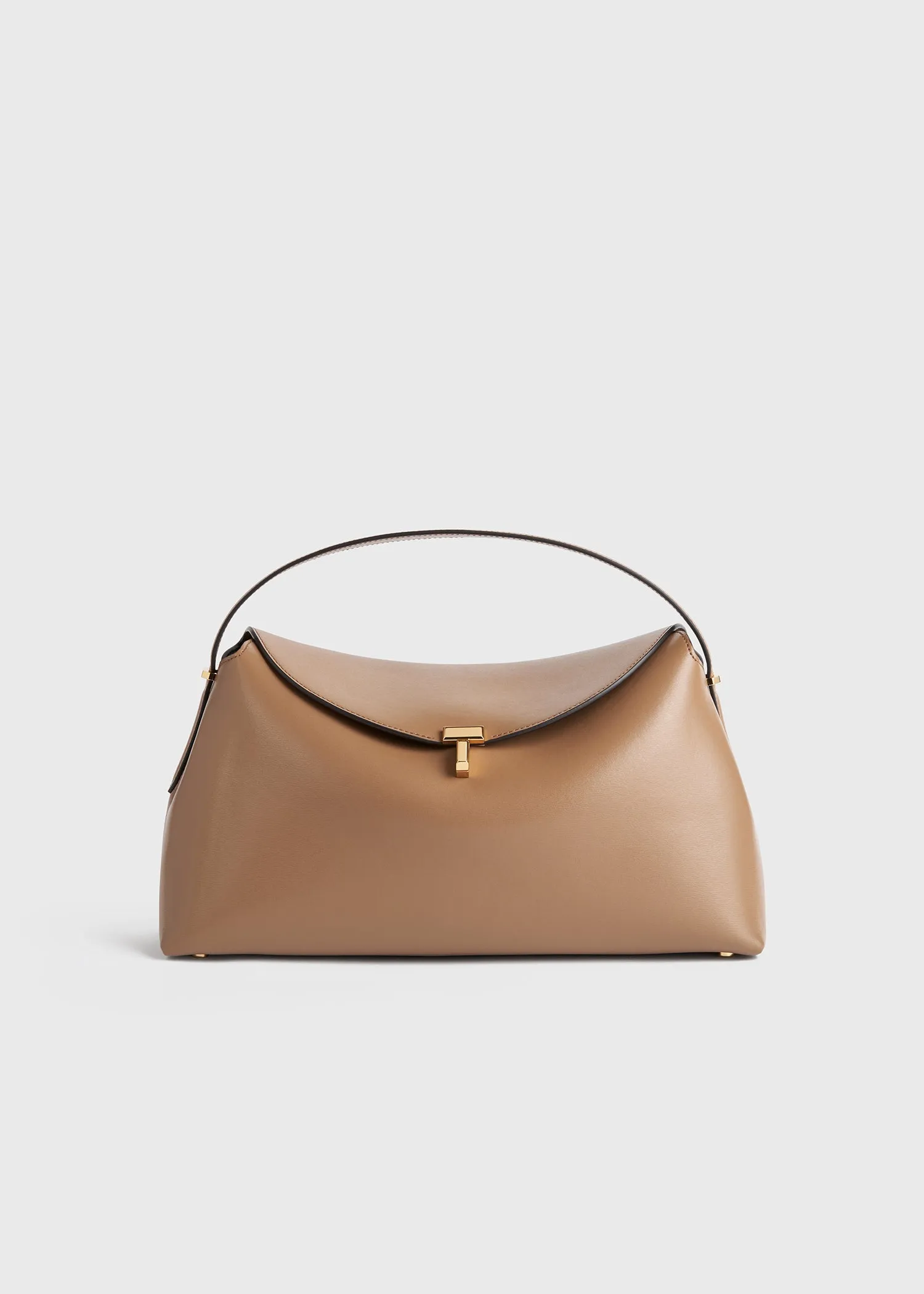 T-lock leather top handle camel sold by Toteme