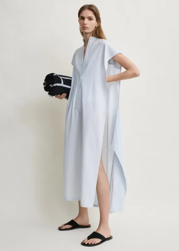 Striped tie-sleeve dress blue/white made by Toteme