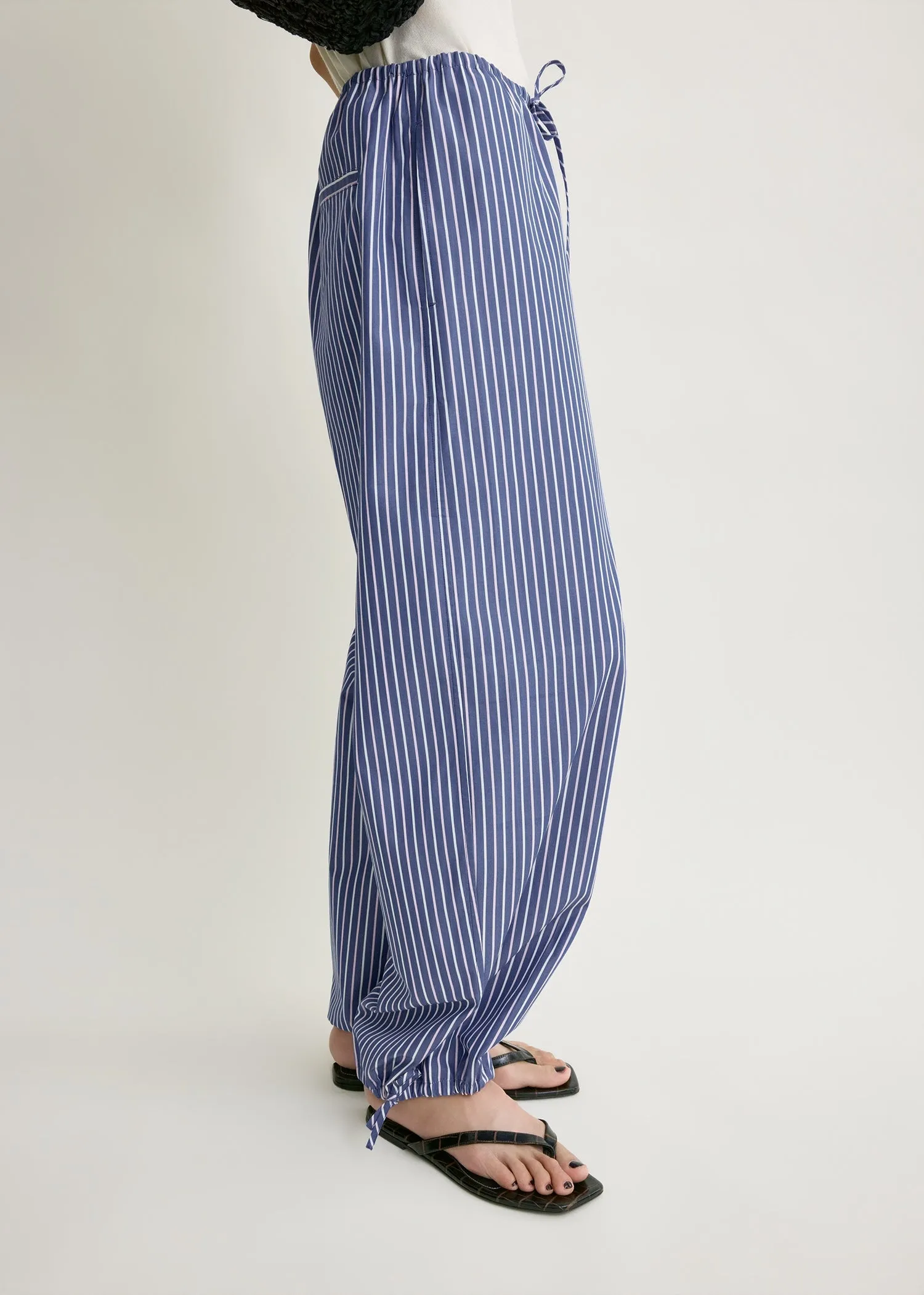 Striped drawstring cotton trousers ink blue/pink stripe sold by Toteme product image thumbnail 4