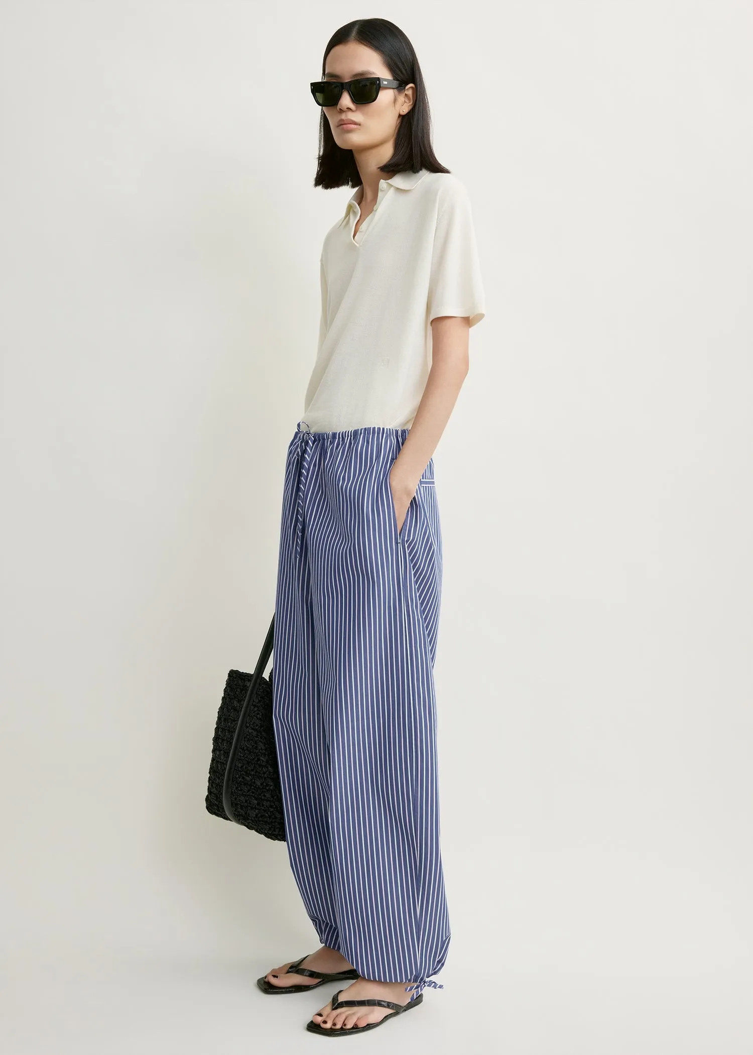 Striped drawstring cotton trousers ink blue/pink stripe sold by Toteme product image thumbnail 2