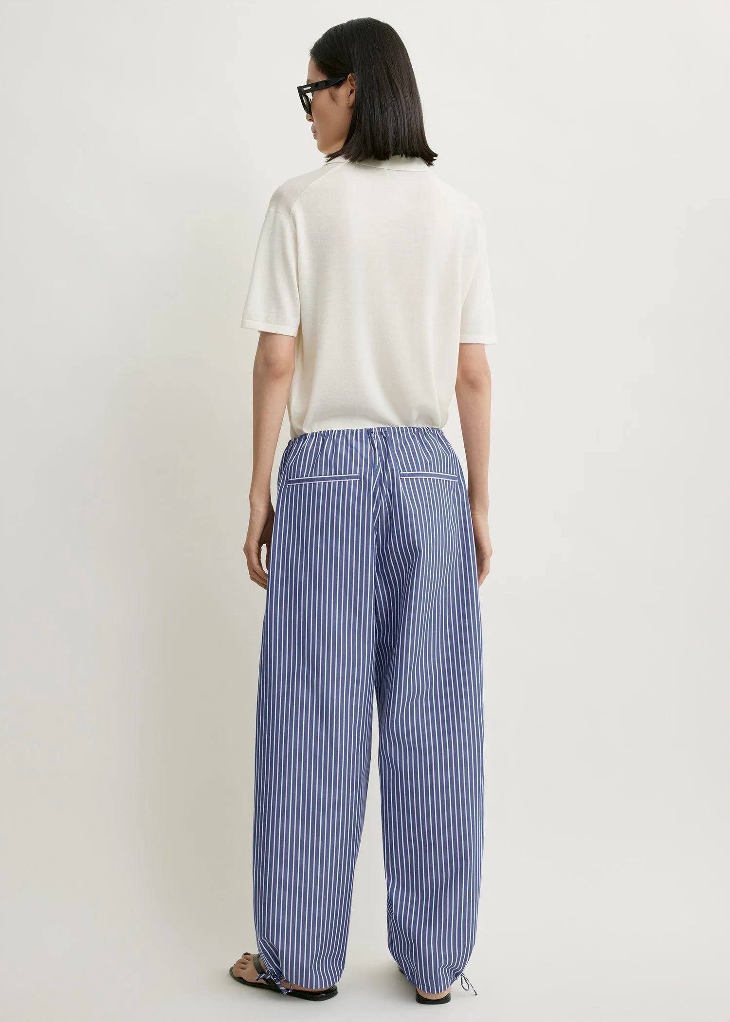 Striped drawstring cotton trousers ink blue/pink stripe sold by Toteme product image thumbnail 3