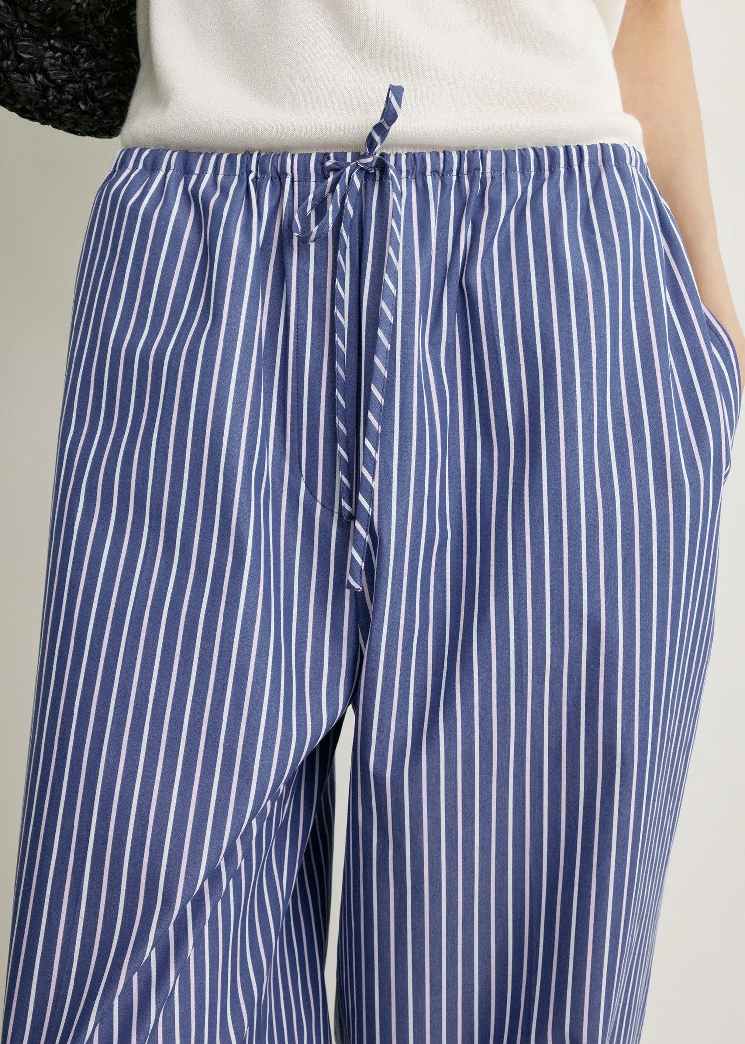 Striped drawstring cotton trousers ink blue/pink stripe sold by Toteme product image thumbnail 5