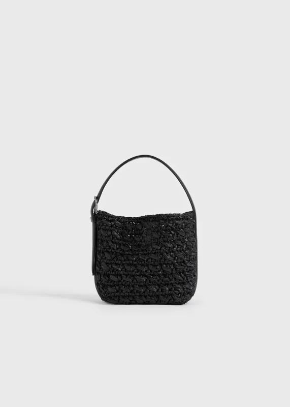 Small belted paper raffia tote black made by Toteme