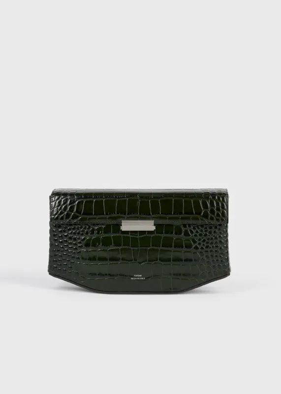 Clip croco-embossed clutch dark green made by Toteme
