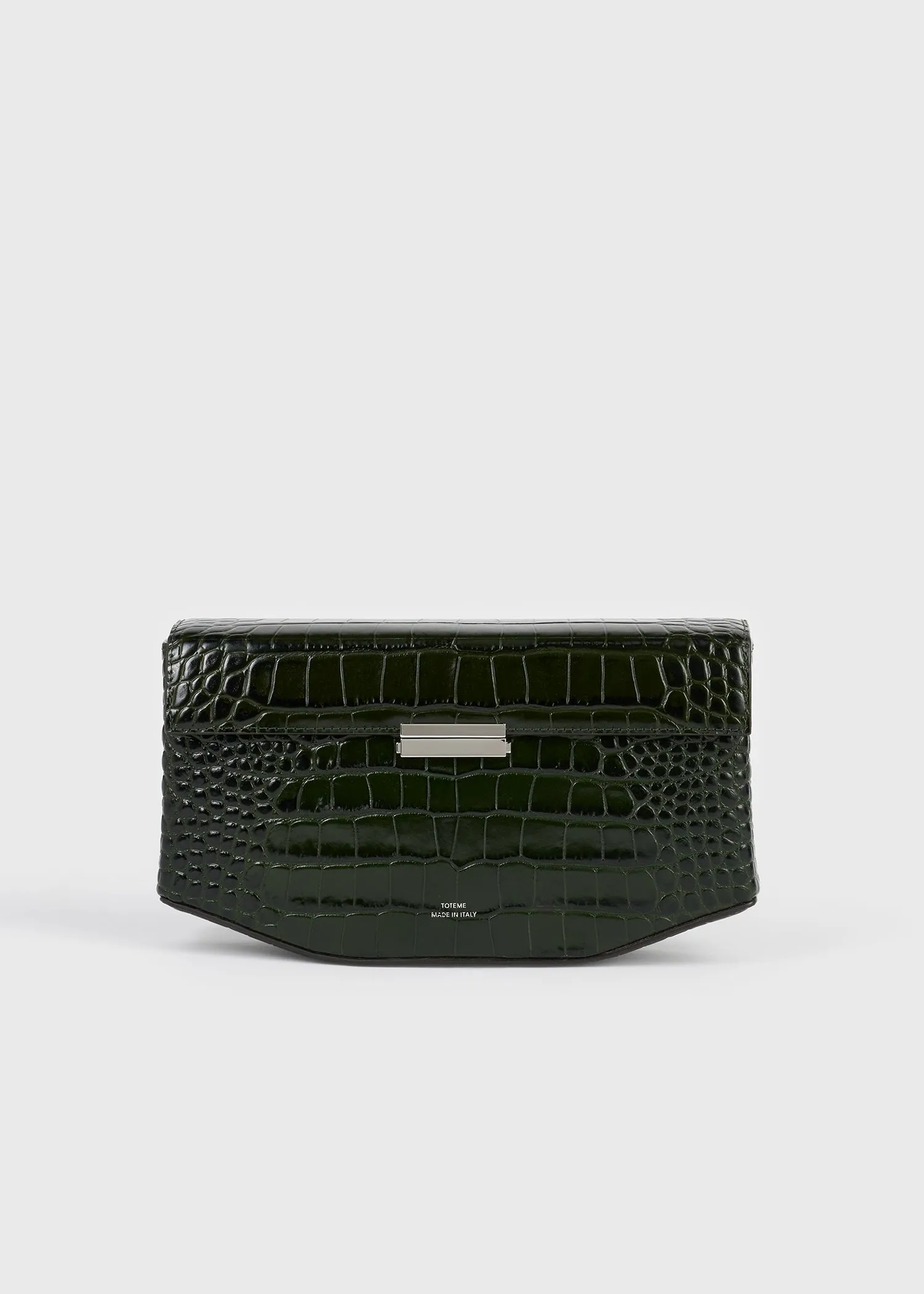 Clip croco-embossed clutch dark green sold by Toteme