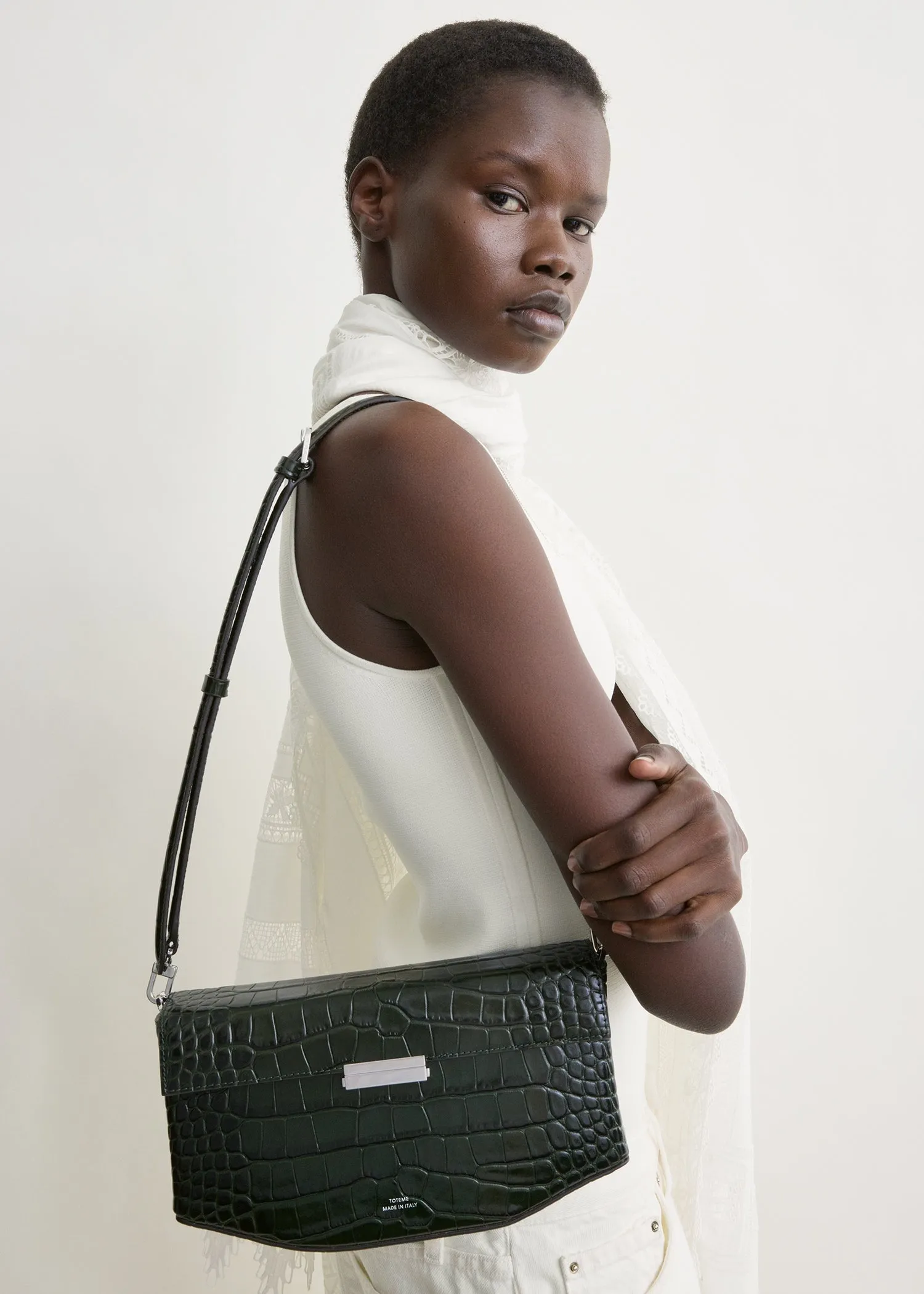 Clip croco-embossed clutch dark green sold by Toteme product image thumbnail 2
