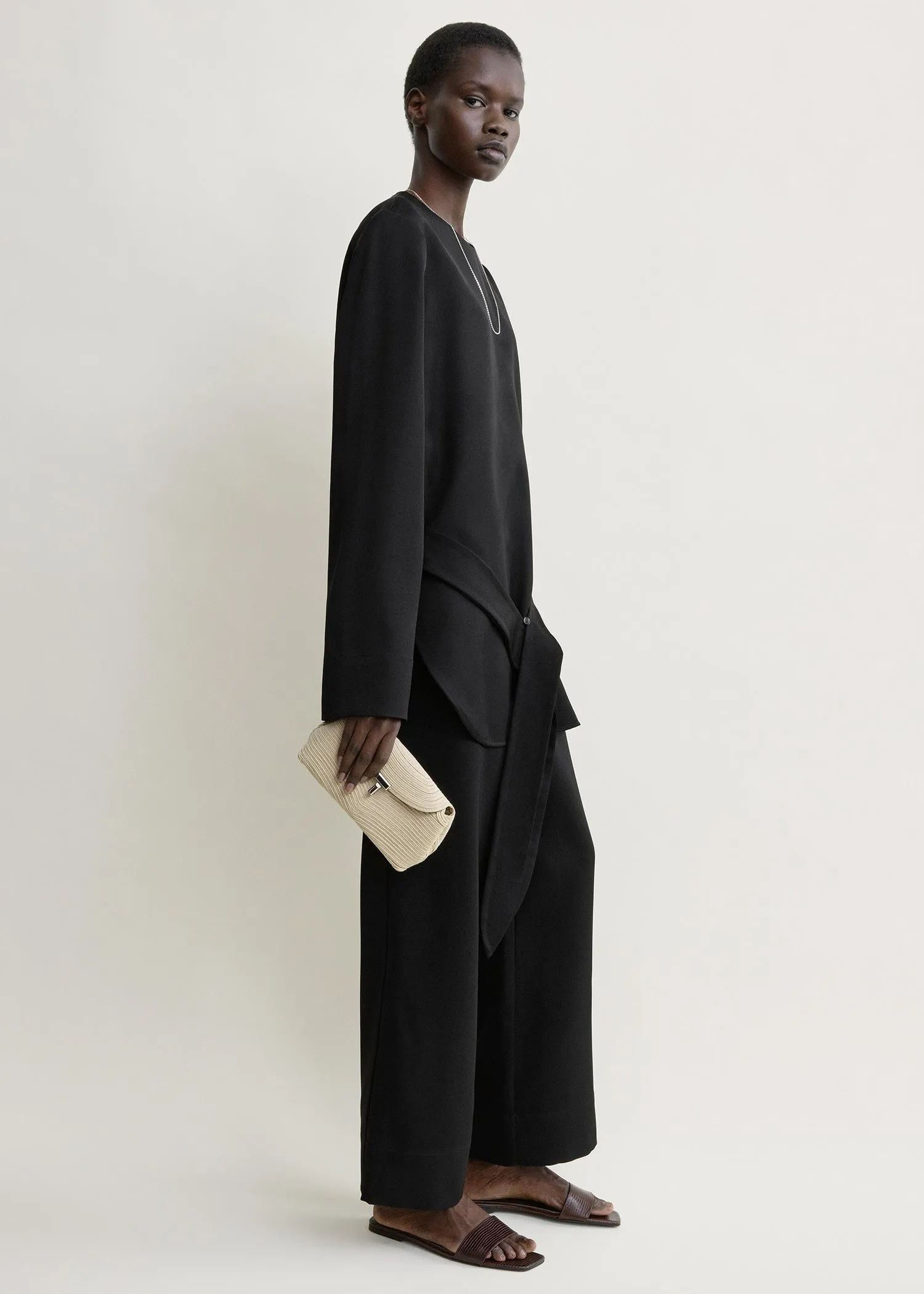 Belted satin tunic black sold by Toteme product image thumbnail 2
