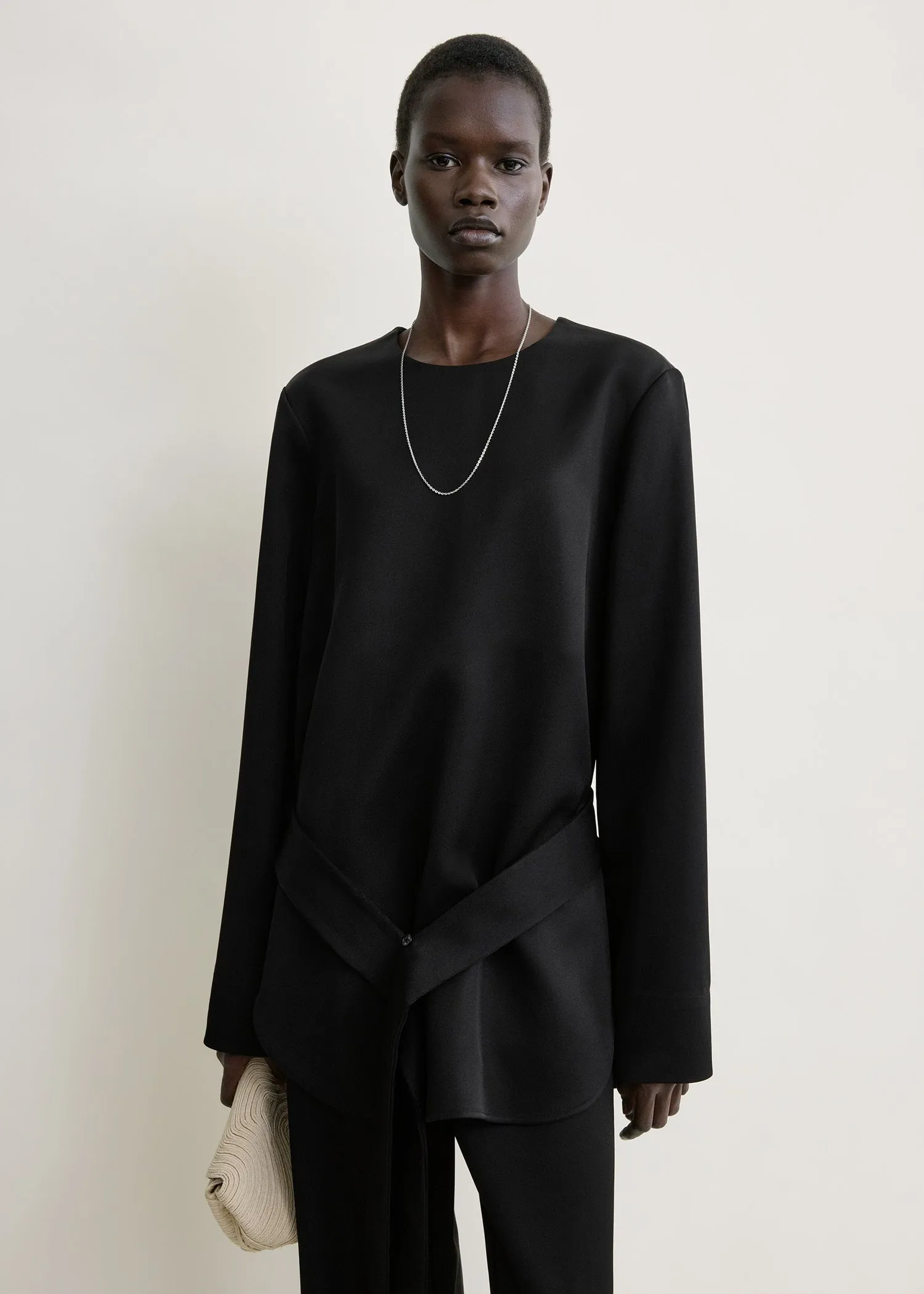 Belted satin tunic black sold by Toteme product image thumbnail 4