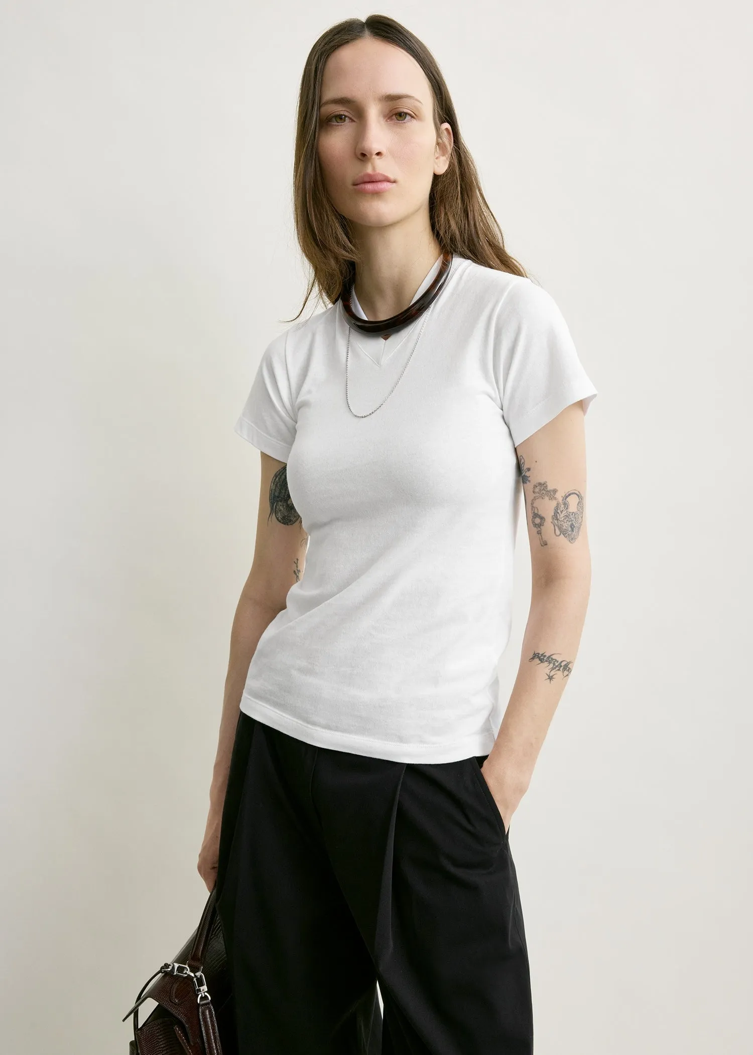 Wide-ribbed v-neck tee optic white sold by Toteme product image thumbnail 3