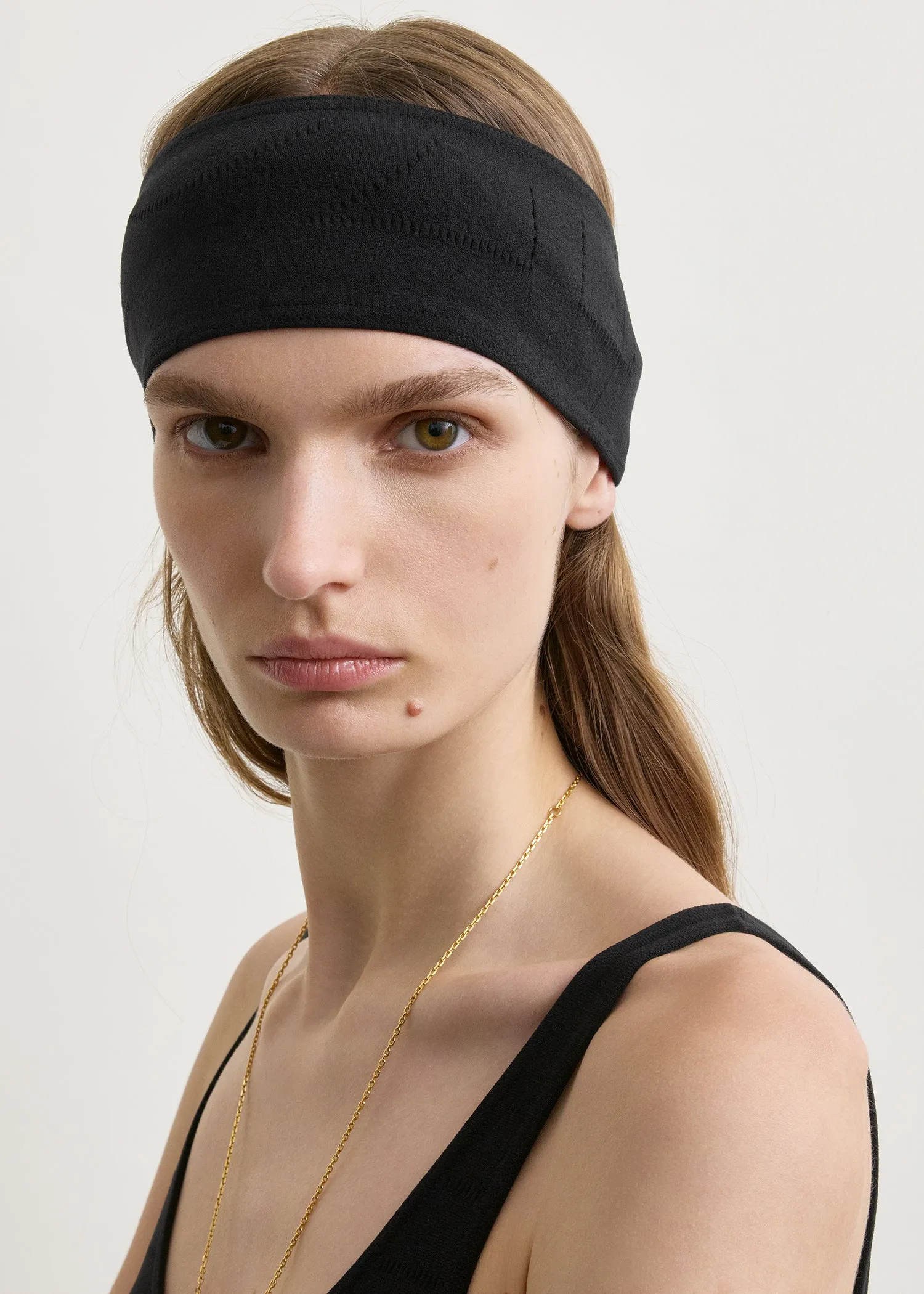Pointelle monogram headband washed black sold by Toteme product image thumbnail 3