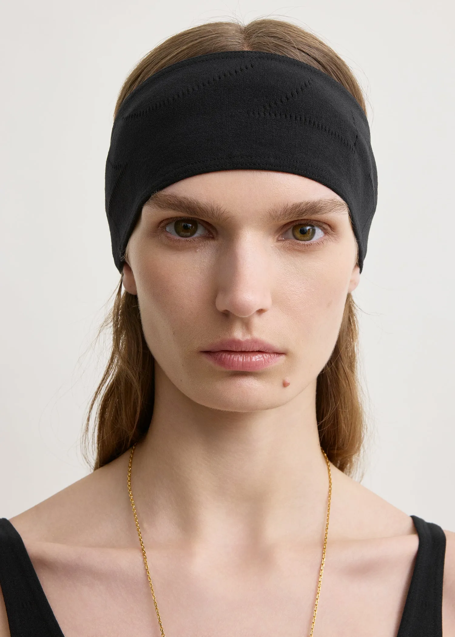 Pointelle monogram headband washed black sold by Toteme product image thumbnail 2