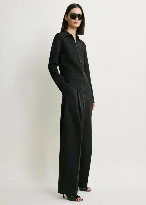 Compact knit buttoned top black made by Toteme