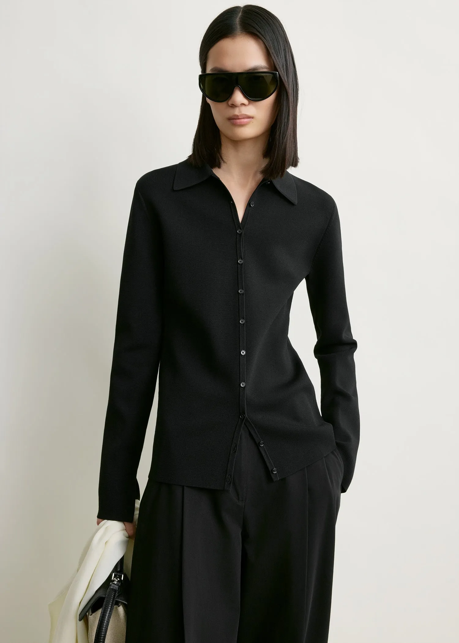 Compact knit buttoned top black sold by Toteme product image thumbnail 4