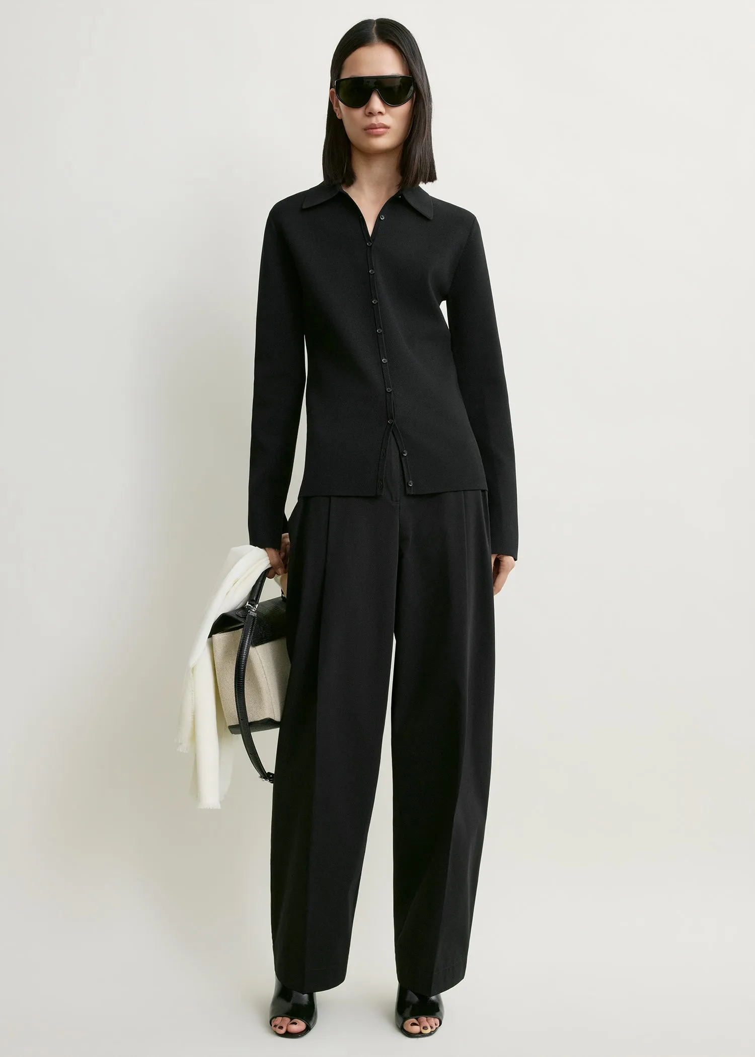 Compact knit buttoned top black sold by Toteme product image thumbnail 2