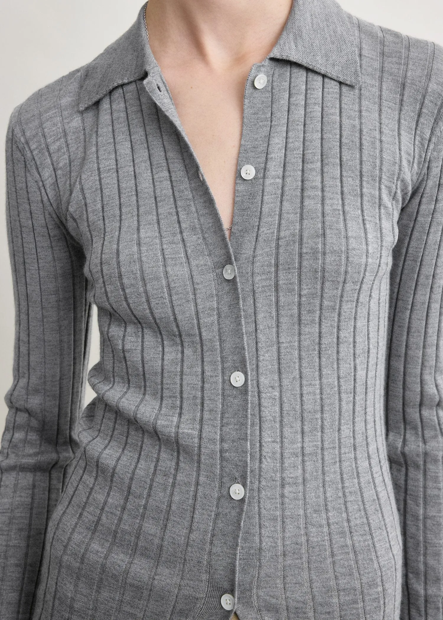 Slim ribbed shirt grey melange sold by Toteme product image thumbnail 5