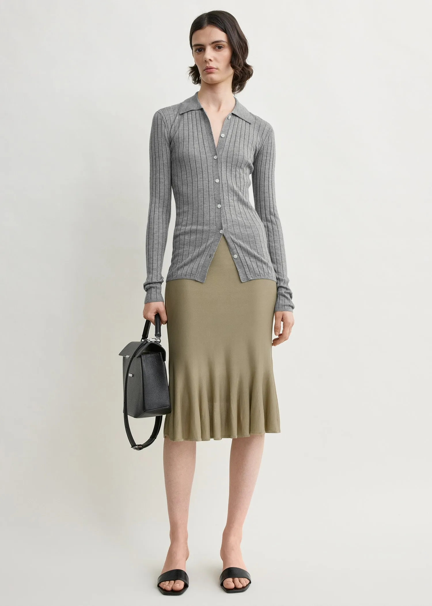 Slim ribbed shirt grey melange sold by Toteme product image thumbnail 2