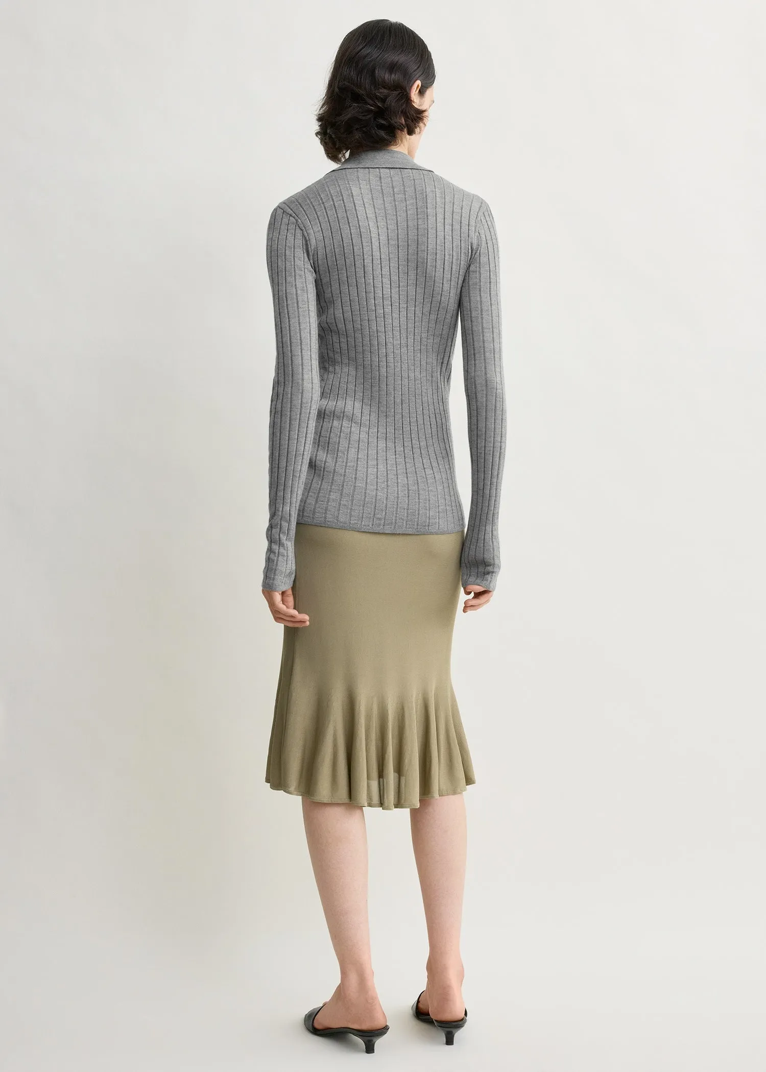 Slim ribbed shirt grey melange sold by Toteme product image thumbnail 3