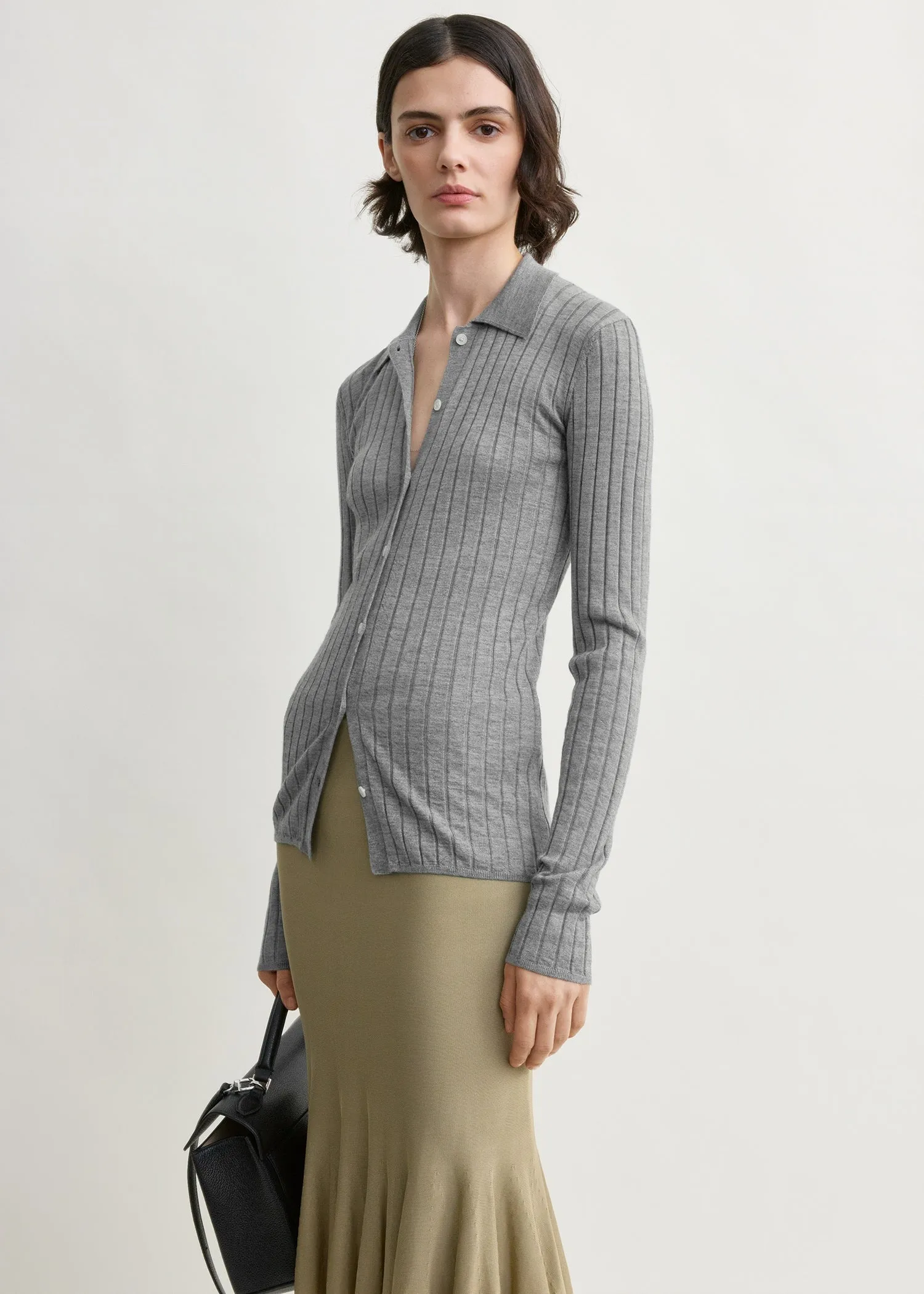 Slim ribbed shirt grey melange sold by Toteme product image thumbnail 4