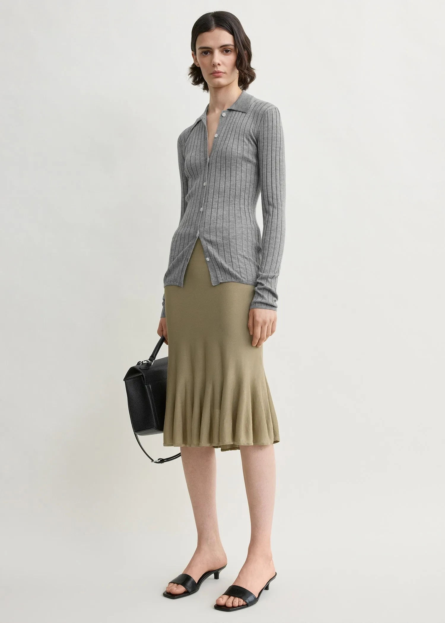 Slim ribbed shirt grey melange sold by Toteme