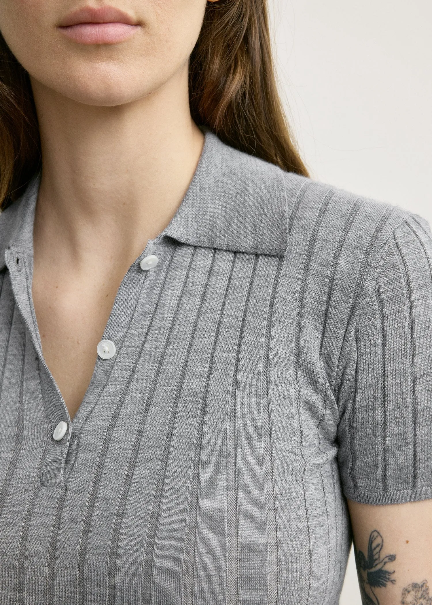 Ribbed cashmere silk polo grey melange sold by Toteme product image thumbnail 5