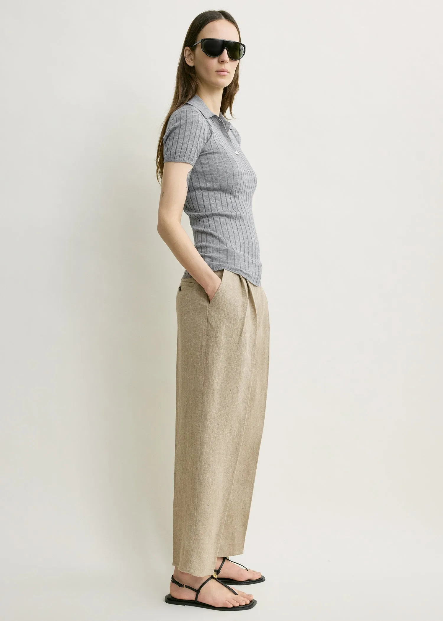 Ribbed cashmere silk polo grey melange sold by Toteme product image thumbnail 2