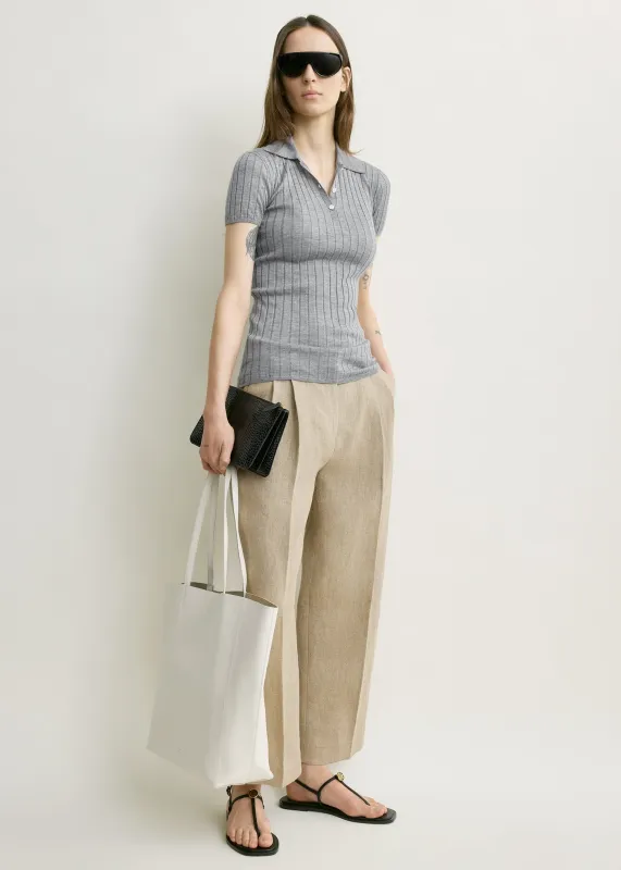 Ribbed cashmere silk polo grey melange made by Toteme