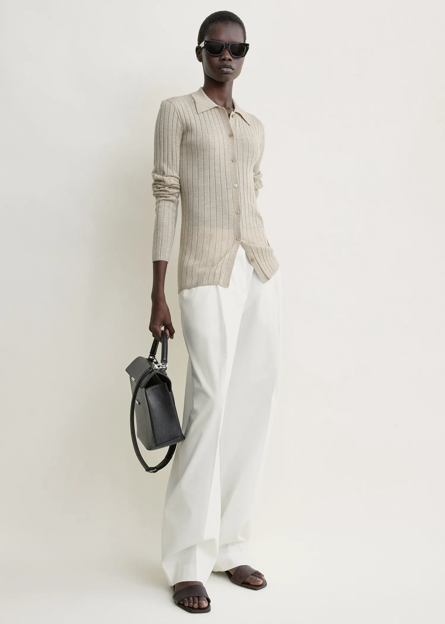 Slim ribbed shirt oat melange sold by Toteme