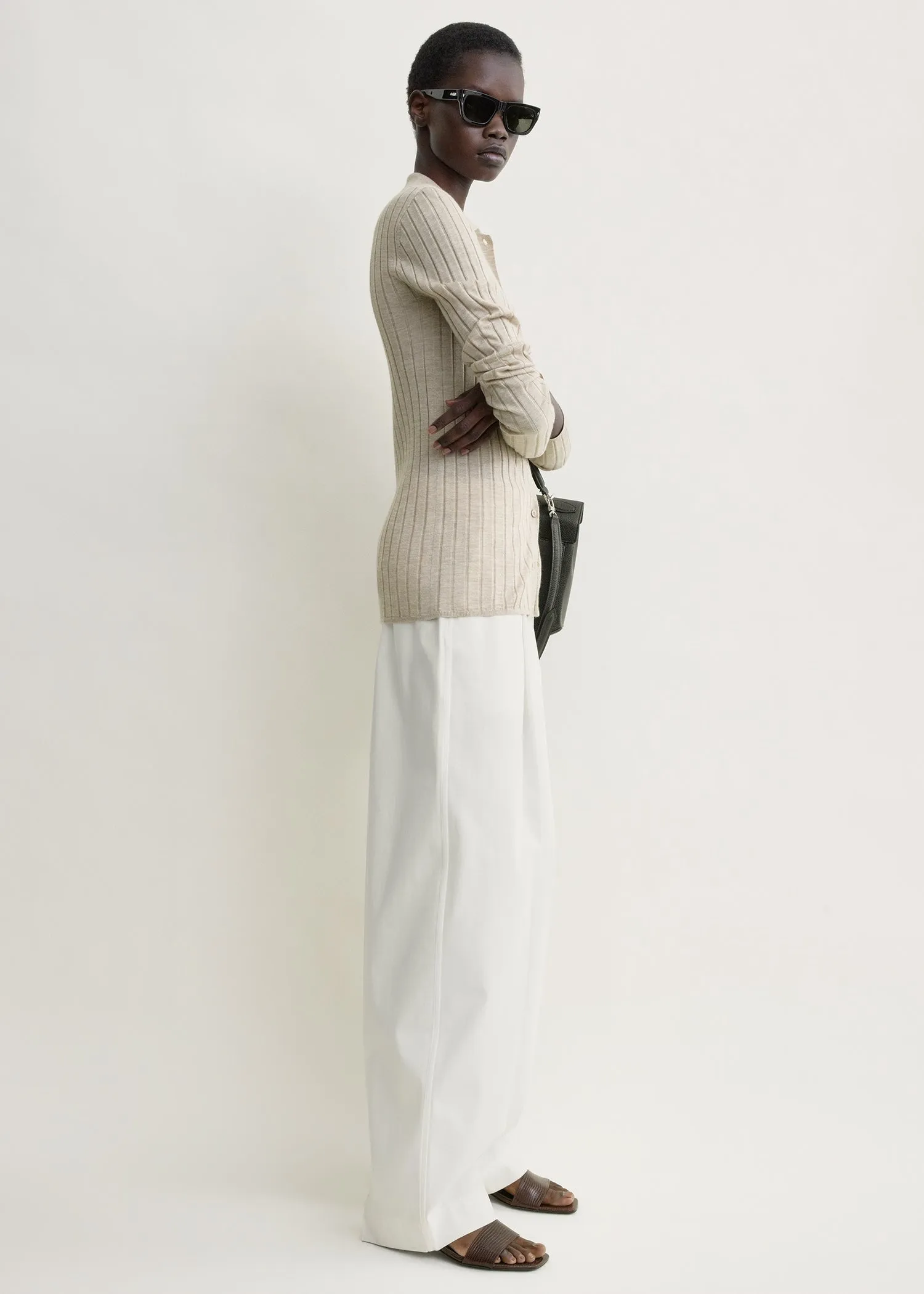 Slim ribbed shirt oat melange sold by Toteme product image thumbnail 2
