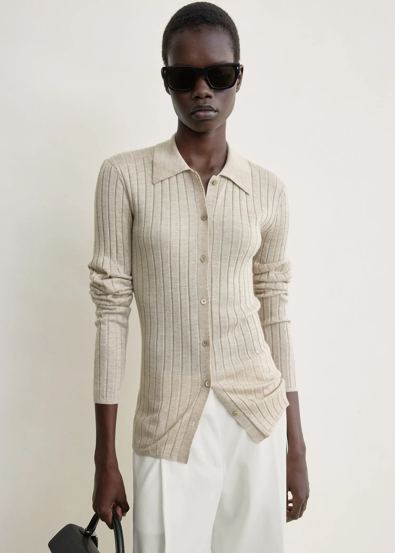 Slim ribbed shirt oat melange sold by Toteme product image thumbnail 4