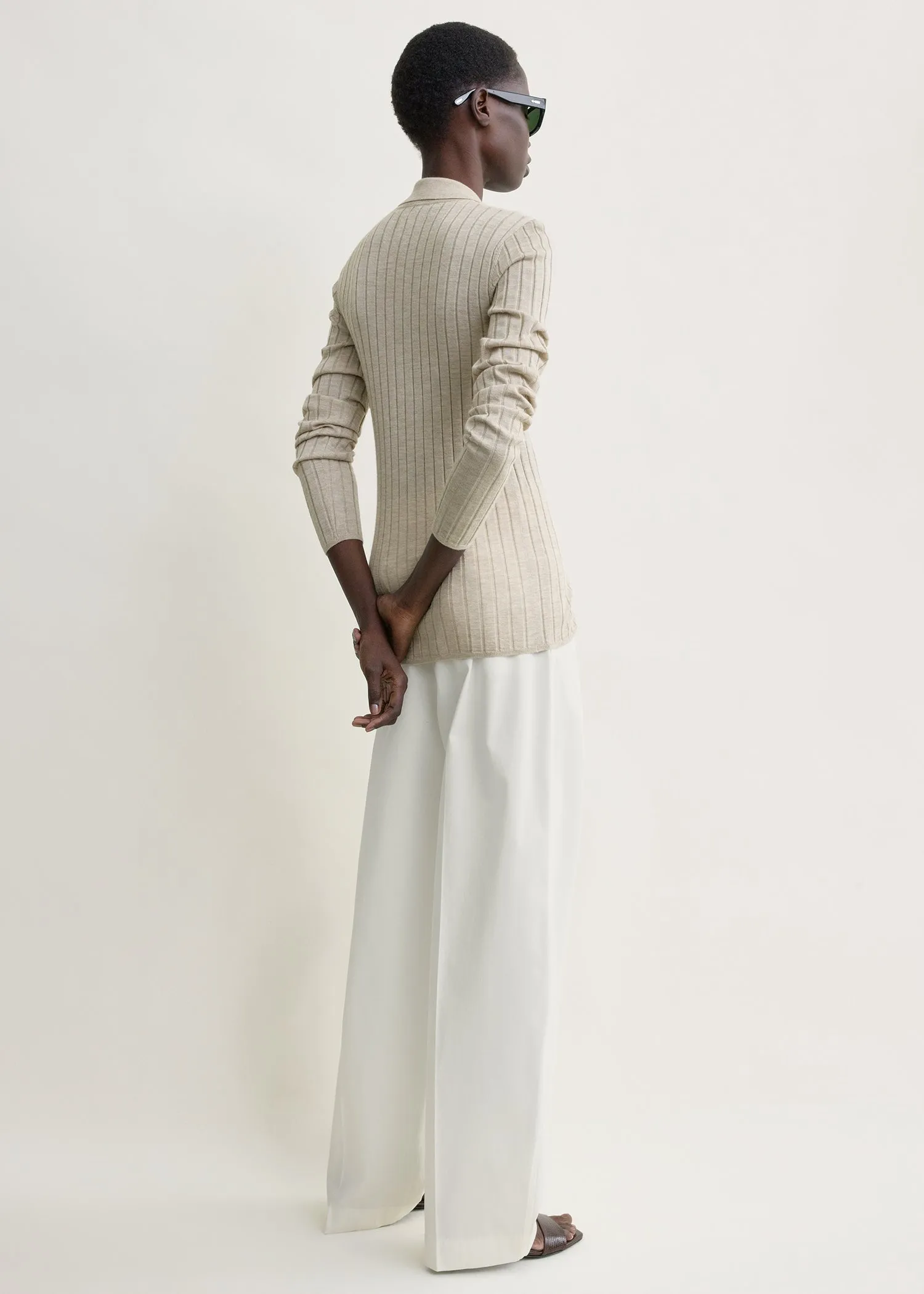 Slim ribbed shirt oat melange sold by Toteme product image thumbnail 3