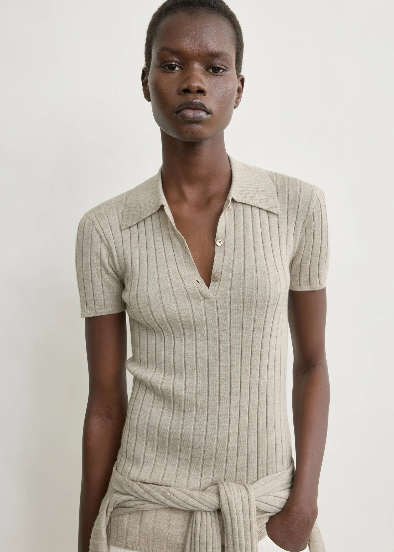 Ribbed cashmere silk polo oat melange sold by Toteme product image thumbnail 4