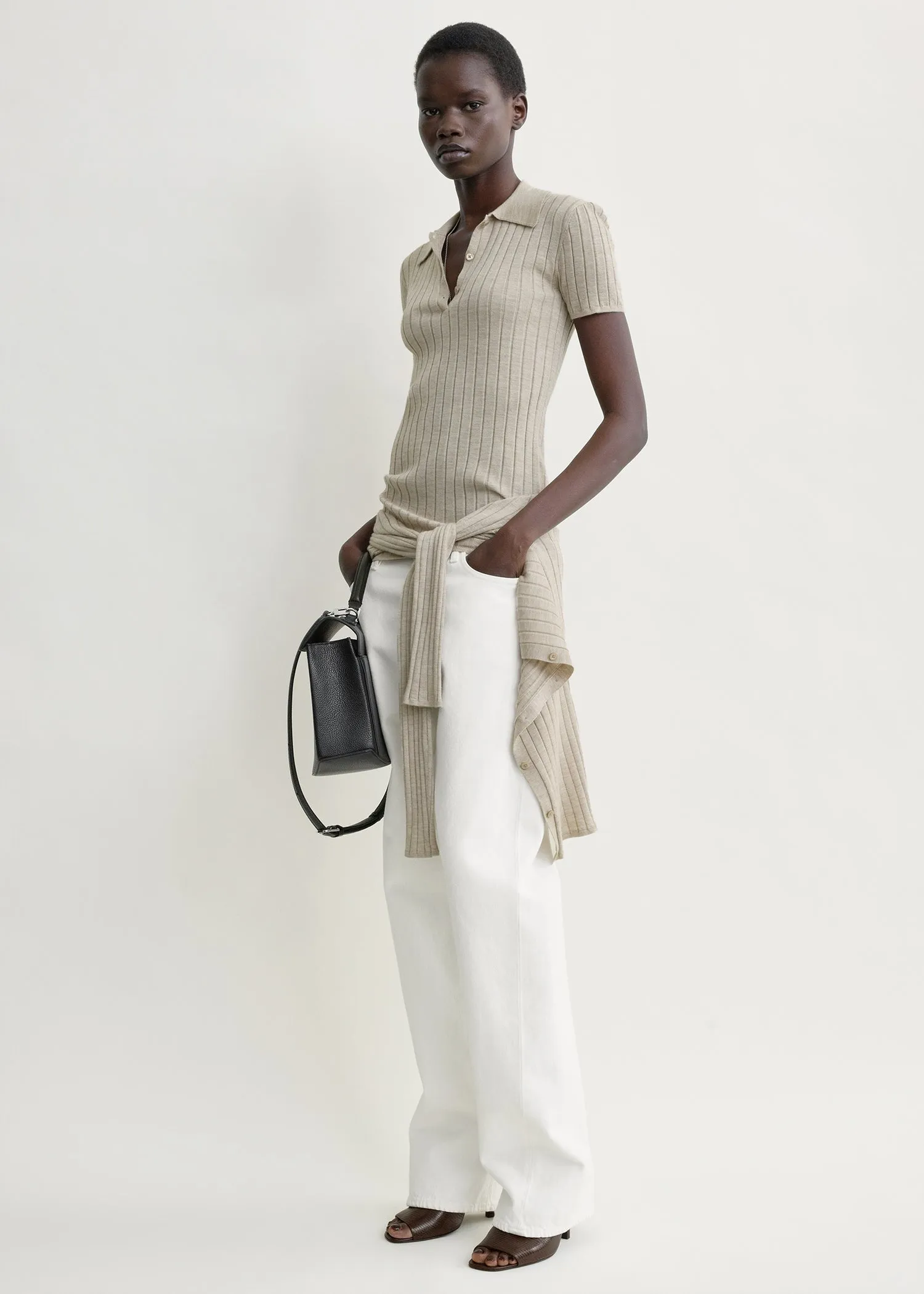 Ribbed cashmere silk polo oat melange sold by Toteme product image thumbnail 2