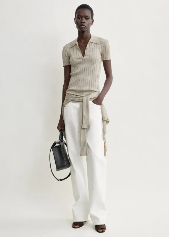 Ribbed cashmere silk polo oat melange made by Toteme