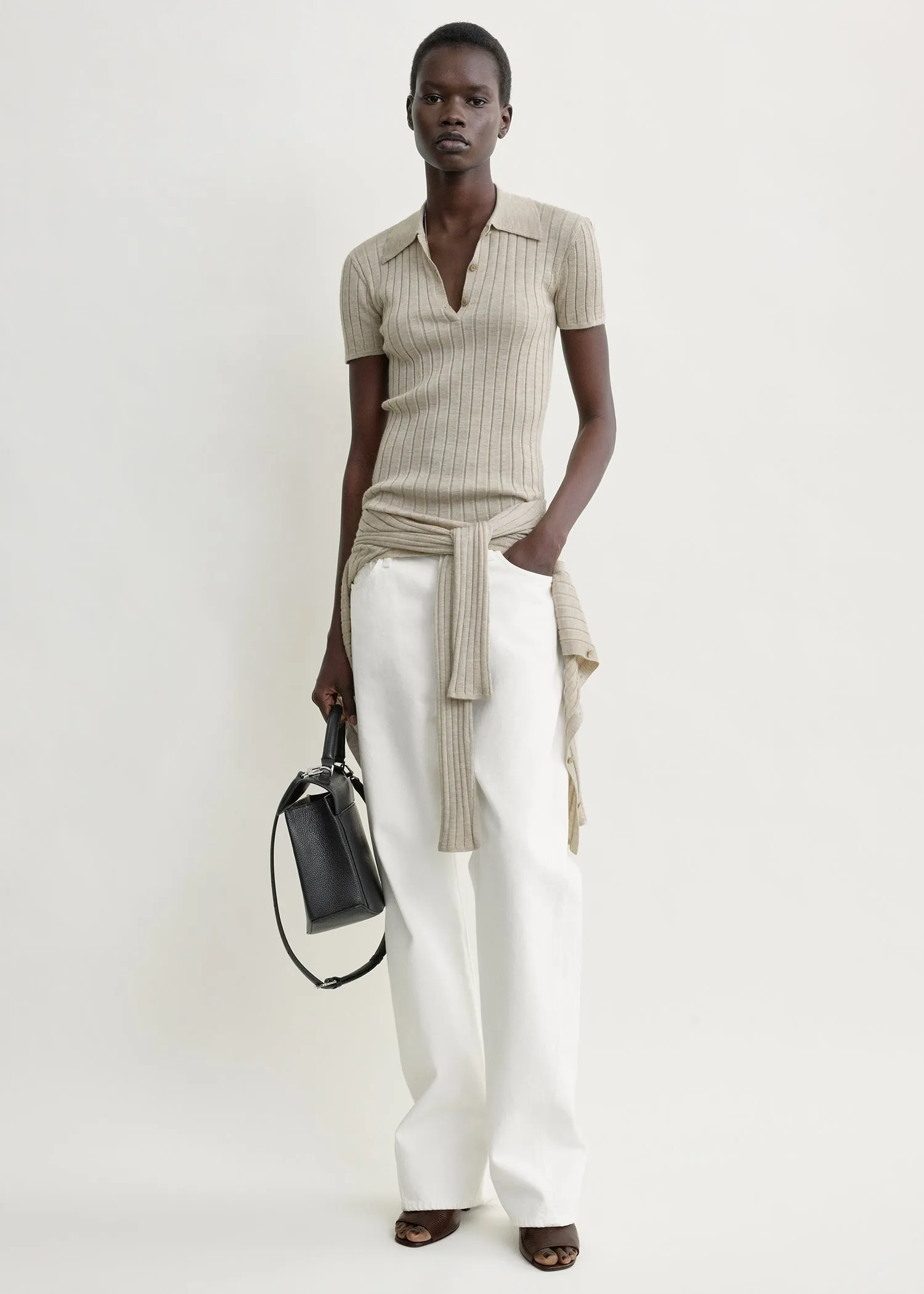 Ribbed cashmere silk polo oat melange sold by Toteme