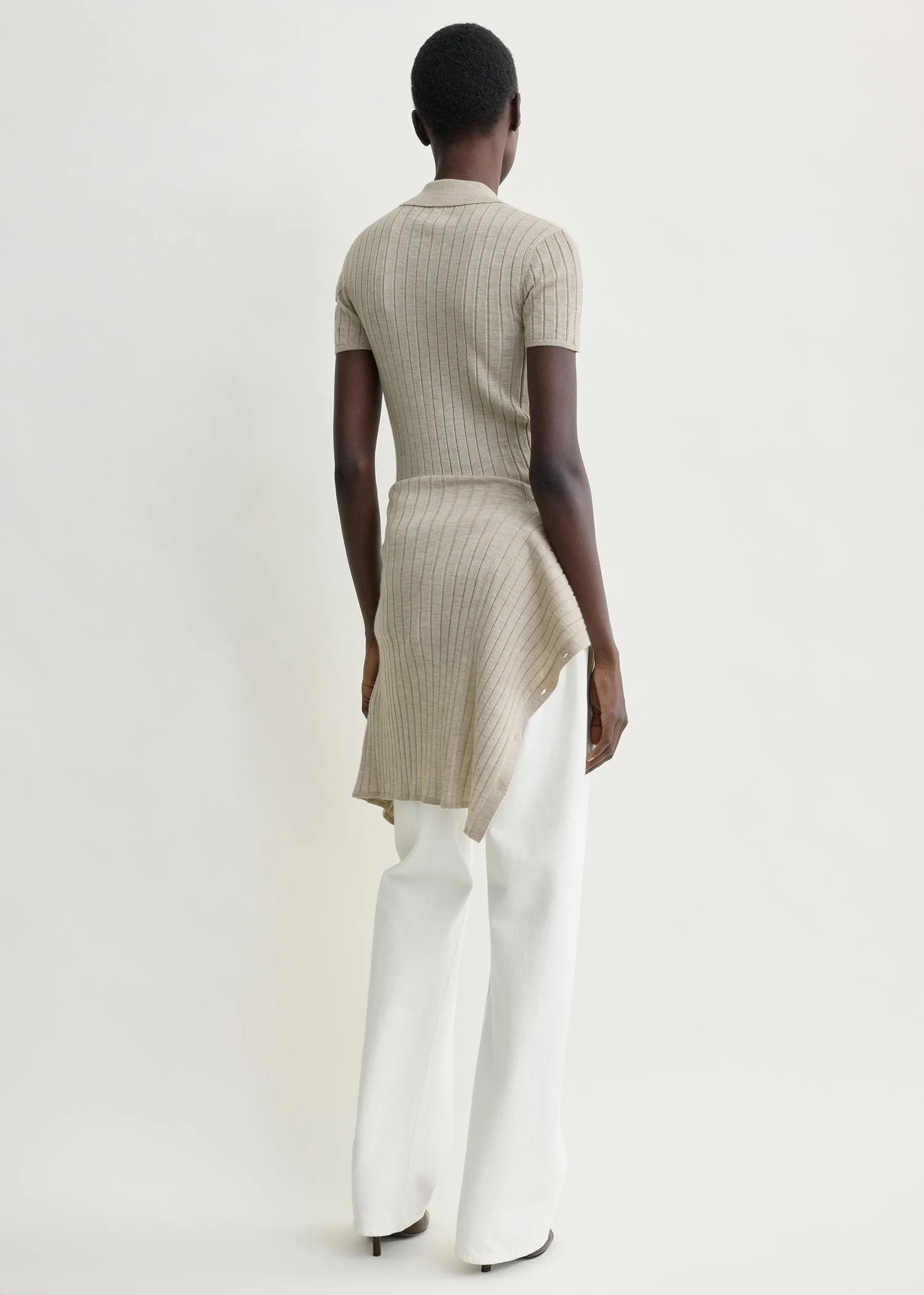 Ribbed cashmere silk polo oat melange sold by Toteme product image thumbnail 3