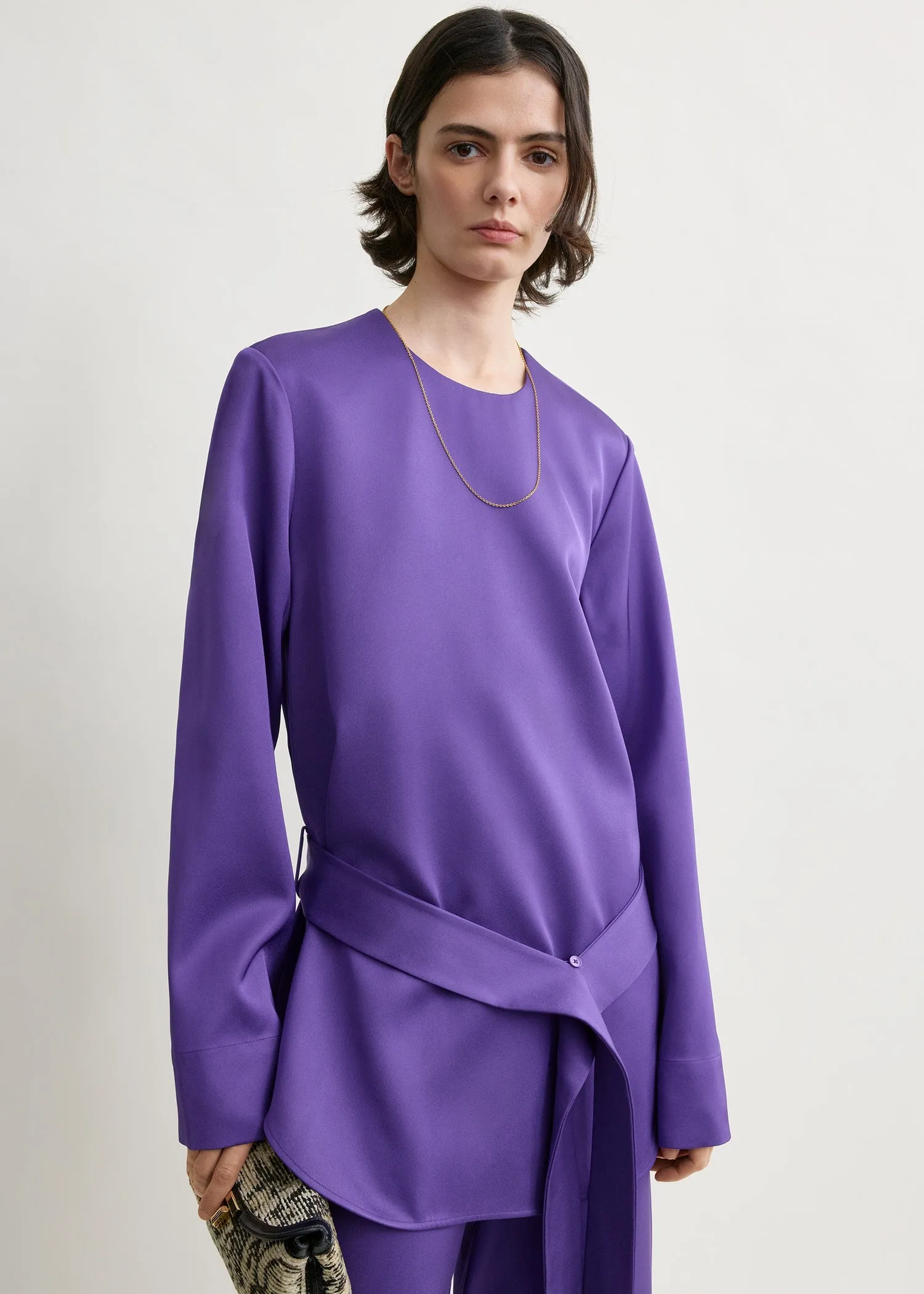 Belted satin tunic violet sold by Toteme product image thumbnail 4