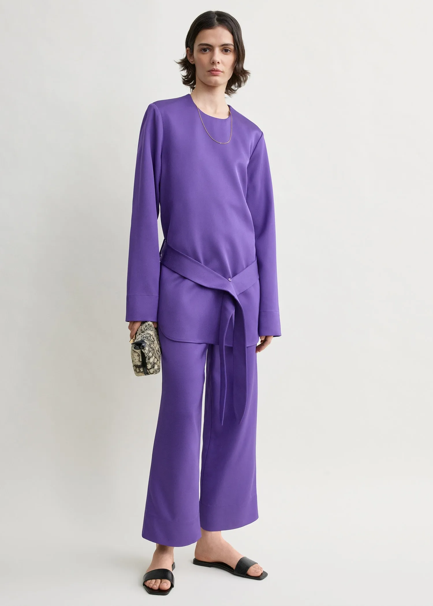 Belted satin tunic violet sold by Toteme