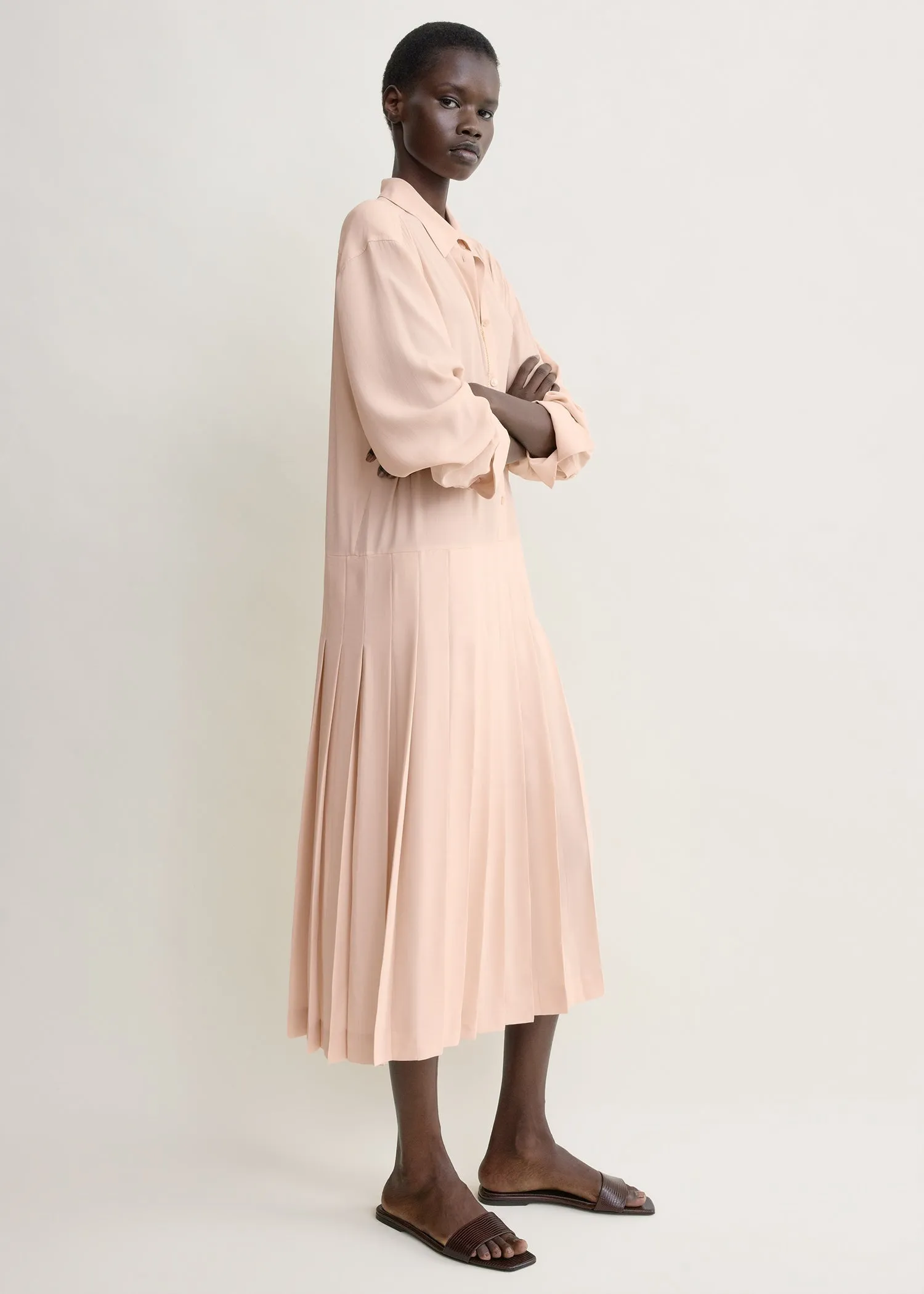 Pleated shirtdress dusty pink sold by Toteme