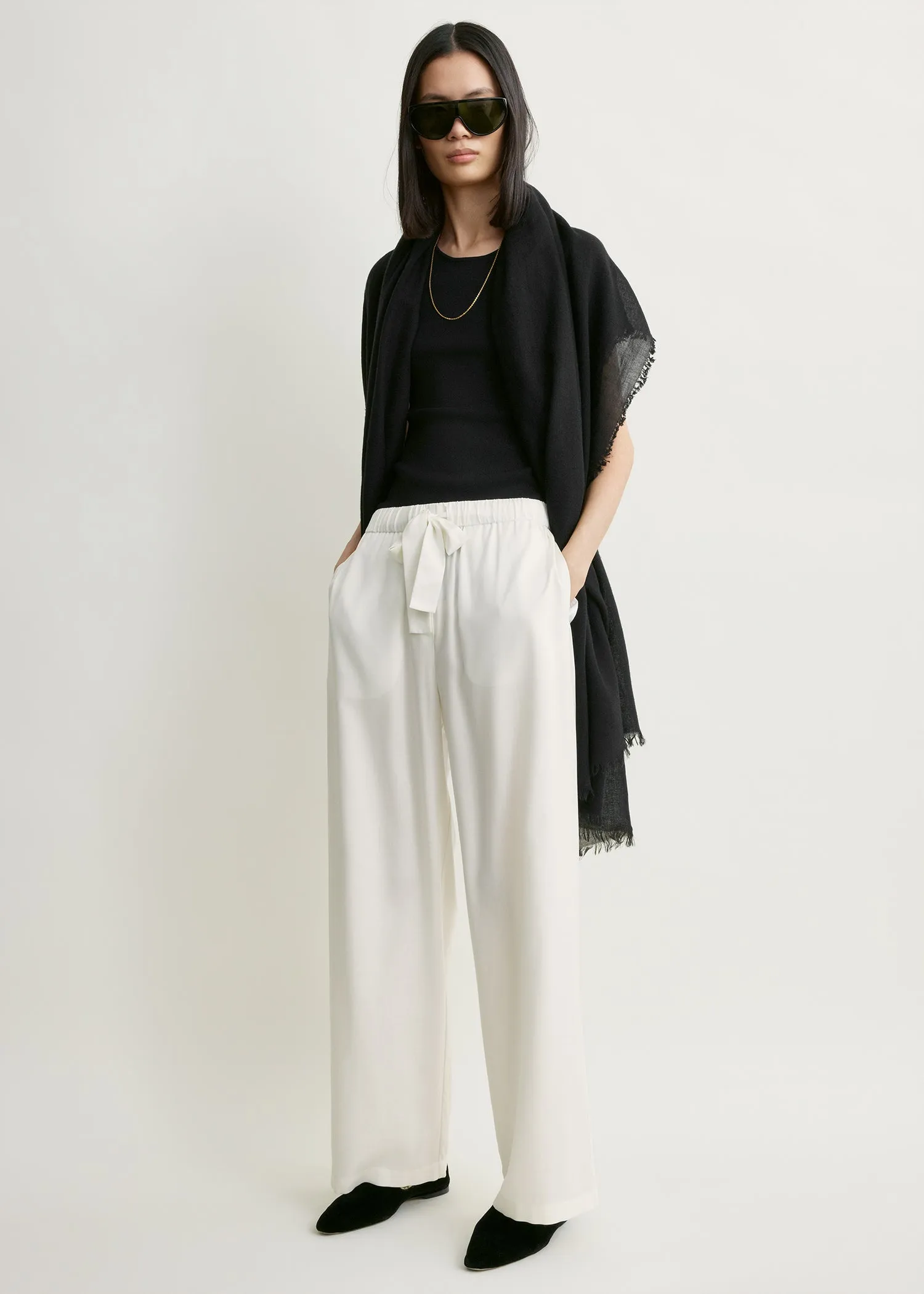 Piped silk trousers off-white sold by Toteme