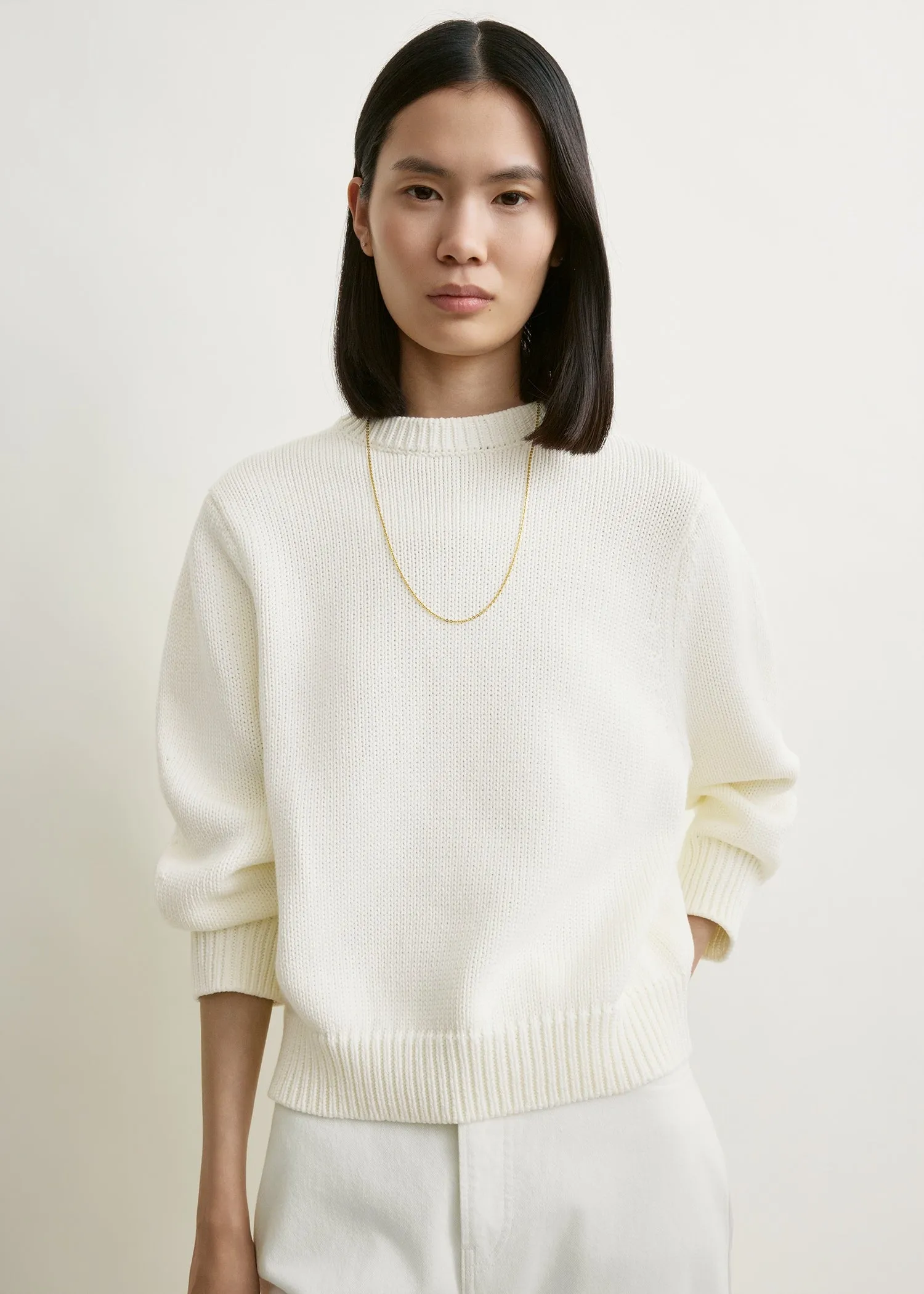 Oversized crew knit macadamia sold by Toteme product image thumbnail 4