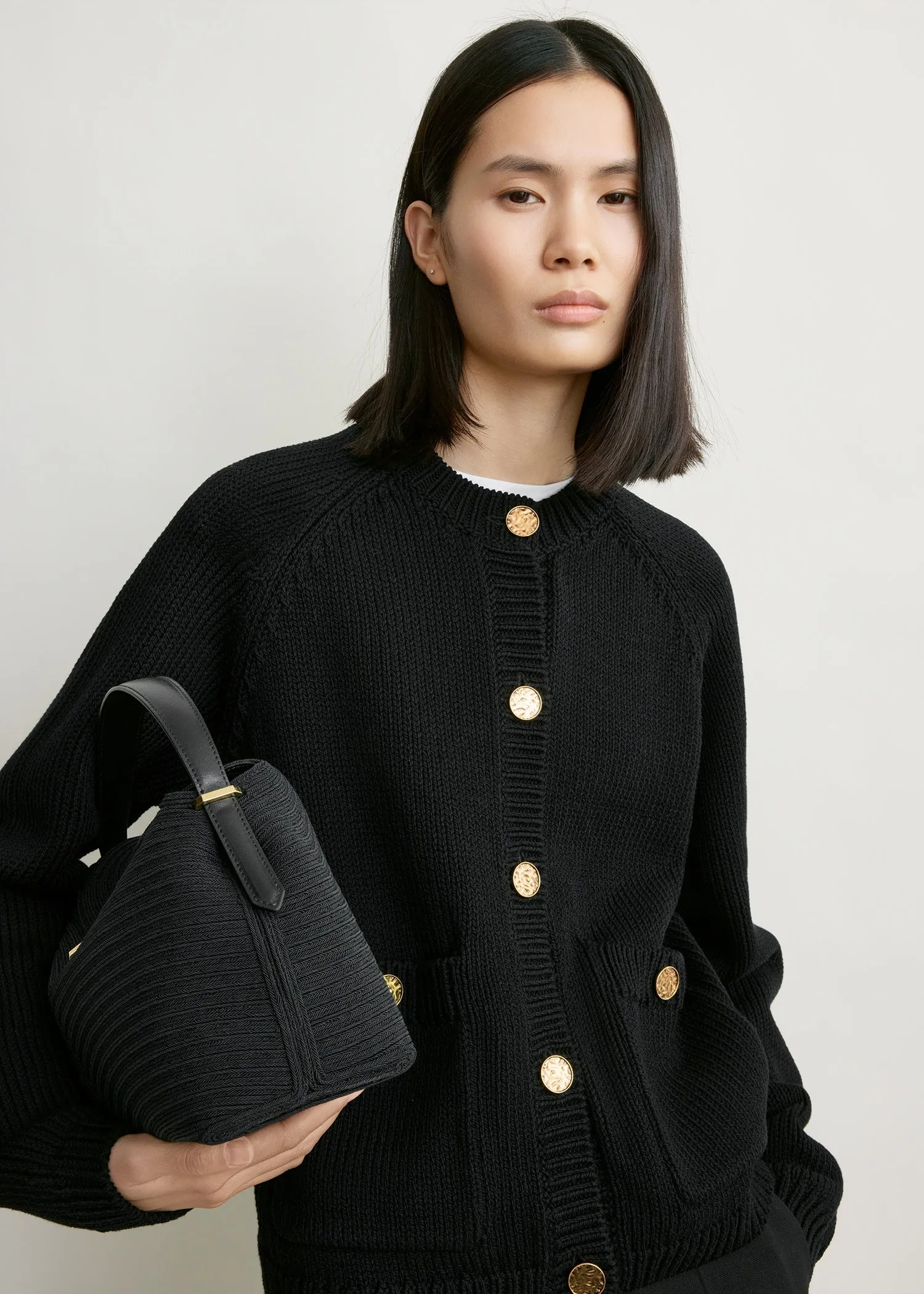 Hammered button cotton cardigan black sold by Toteme product image thumbnail 5