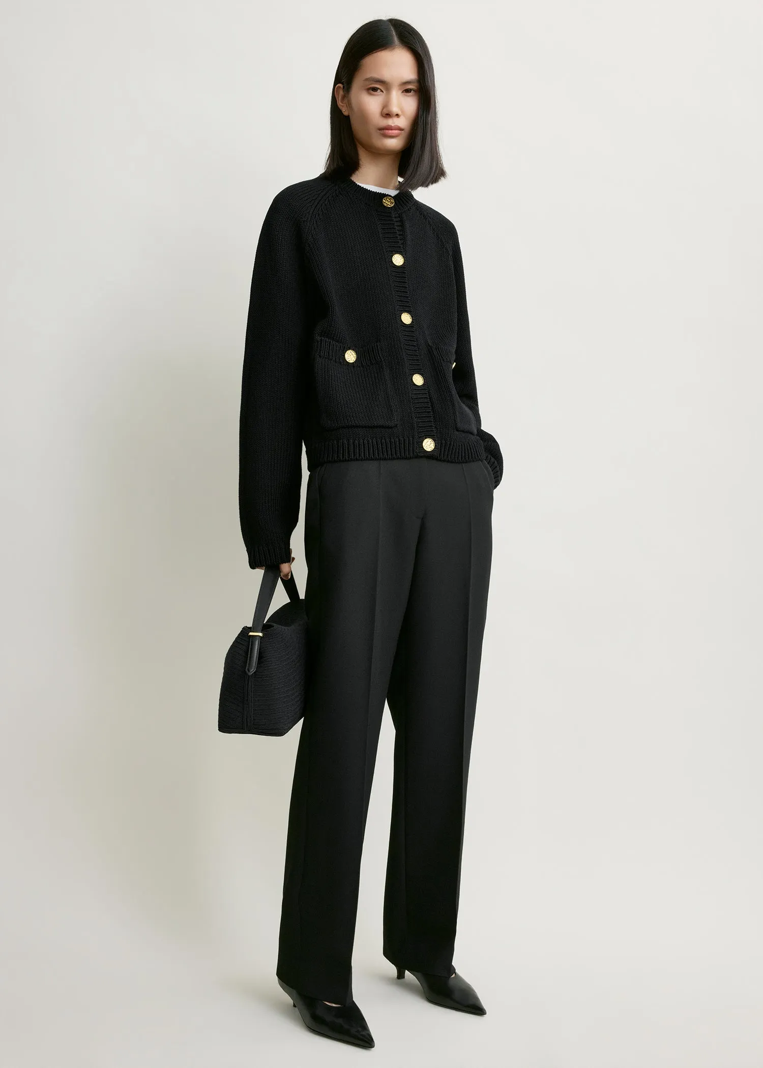 Hammered button cotton cardigan black sold by Toteme