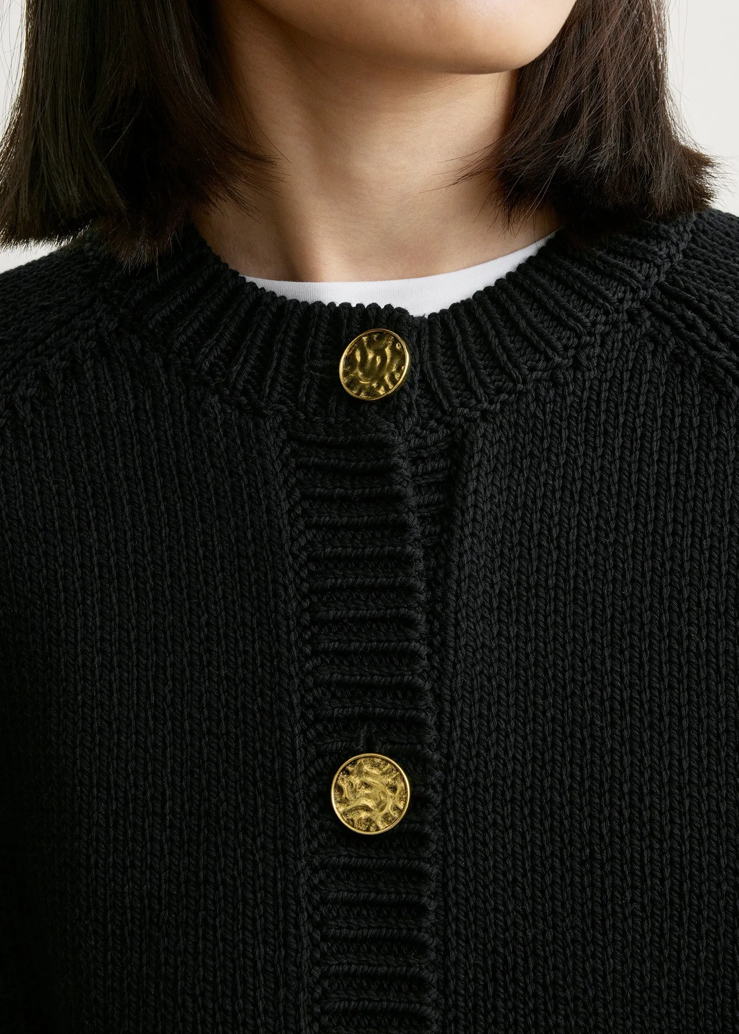 Hammered button cotton cardigan black sold by Toteme product image thumbnail 4